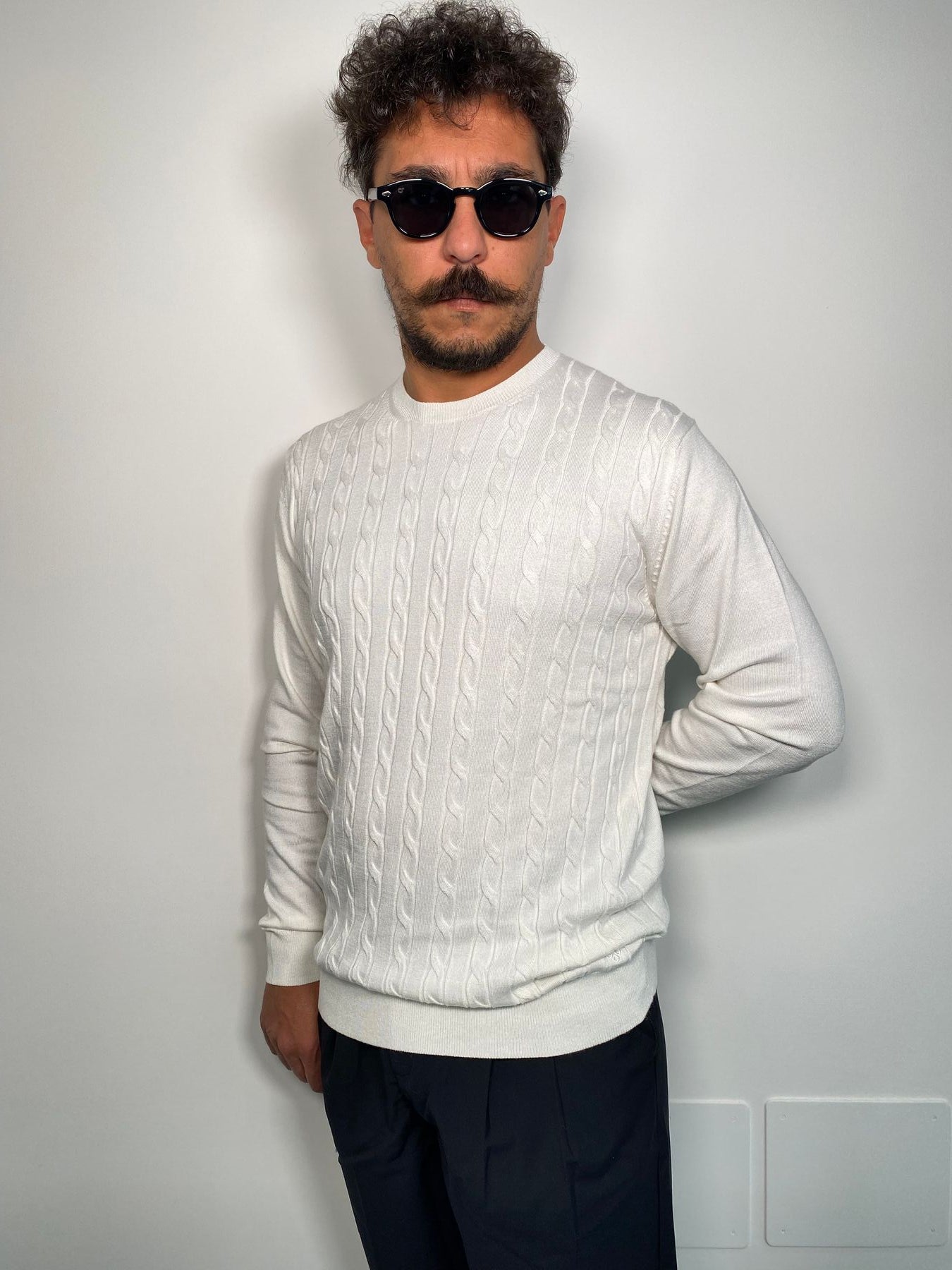 MAGLIA GIROCOLLO FINIZZA 12 IN MISTO CACHEMIRE TRAMA TRECCE - REGULAR FIT