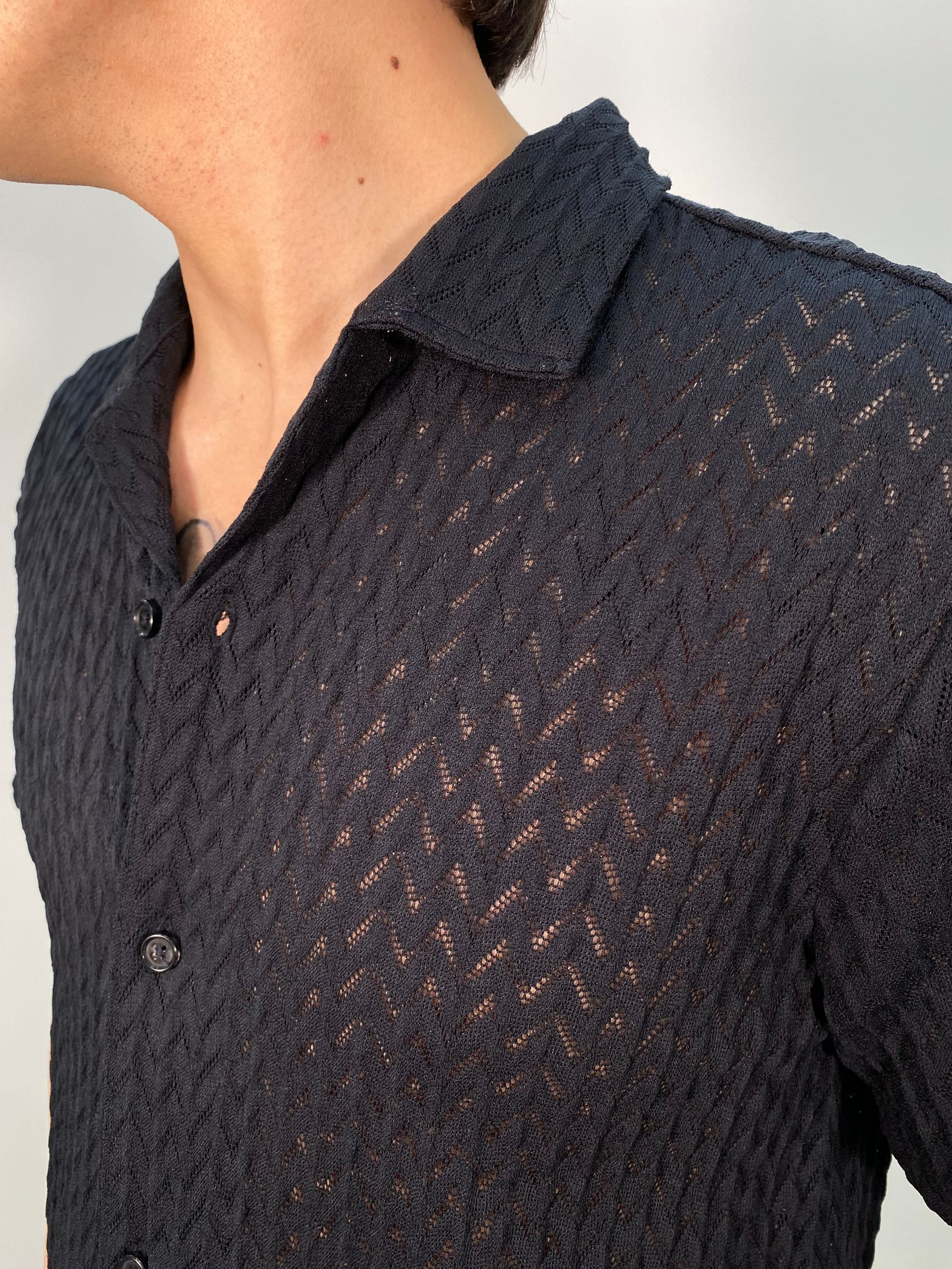 POLO CAMICIA MANICA CORTA IN TRAMA ZIG ZAG TRAFORATA - REGULAR FIT LACE01.BLU
