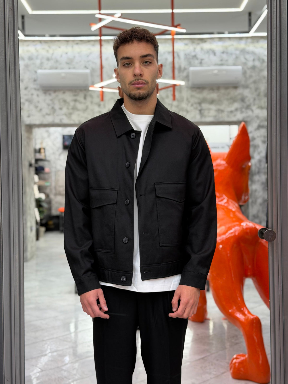 OVERJACKET DA COMPLETO IN TESSUTO ELEGANTE CON TRAPUNTA ALL'INTERNO E TASCHE A TOPPA - REGULAR FIT GBI1152SS.NER