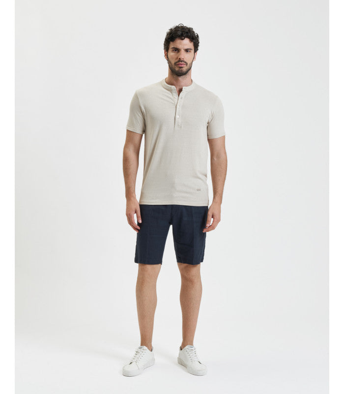 T-SHIRT SERAFINO 4 BOTTONI IN MISTO LINO/VISCOSA - REGULAR FIT GL2277F.BEI