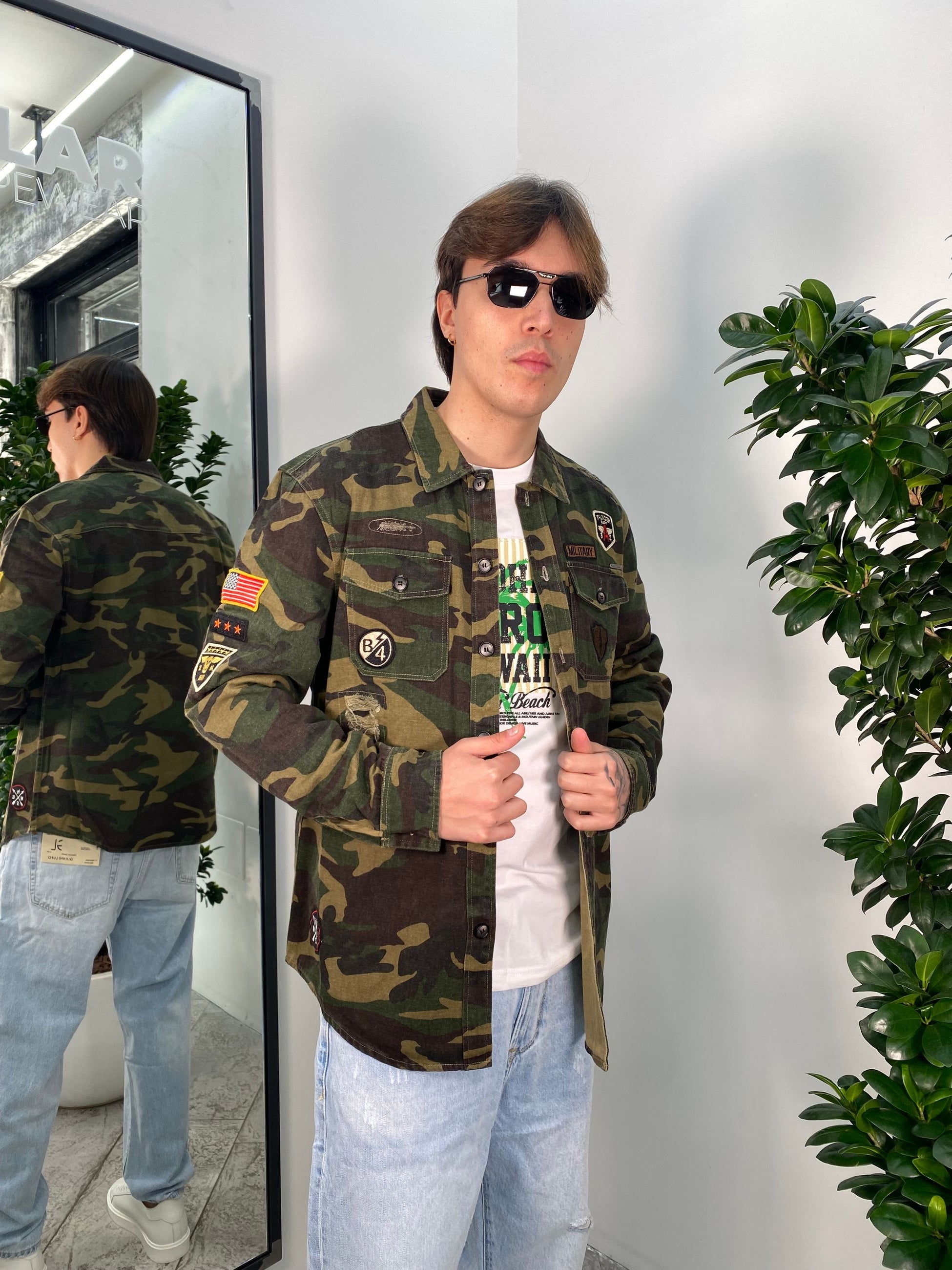 OVERSHIRT MILITARE CON PATCH E ABRASIONI GL333R