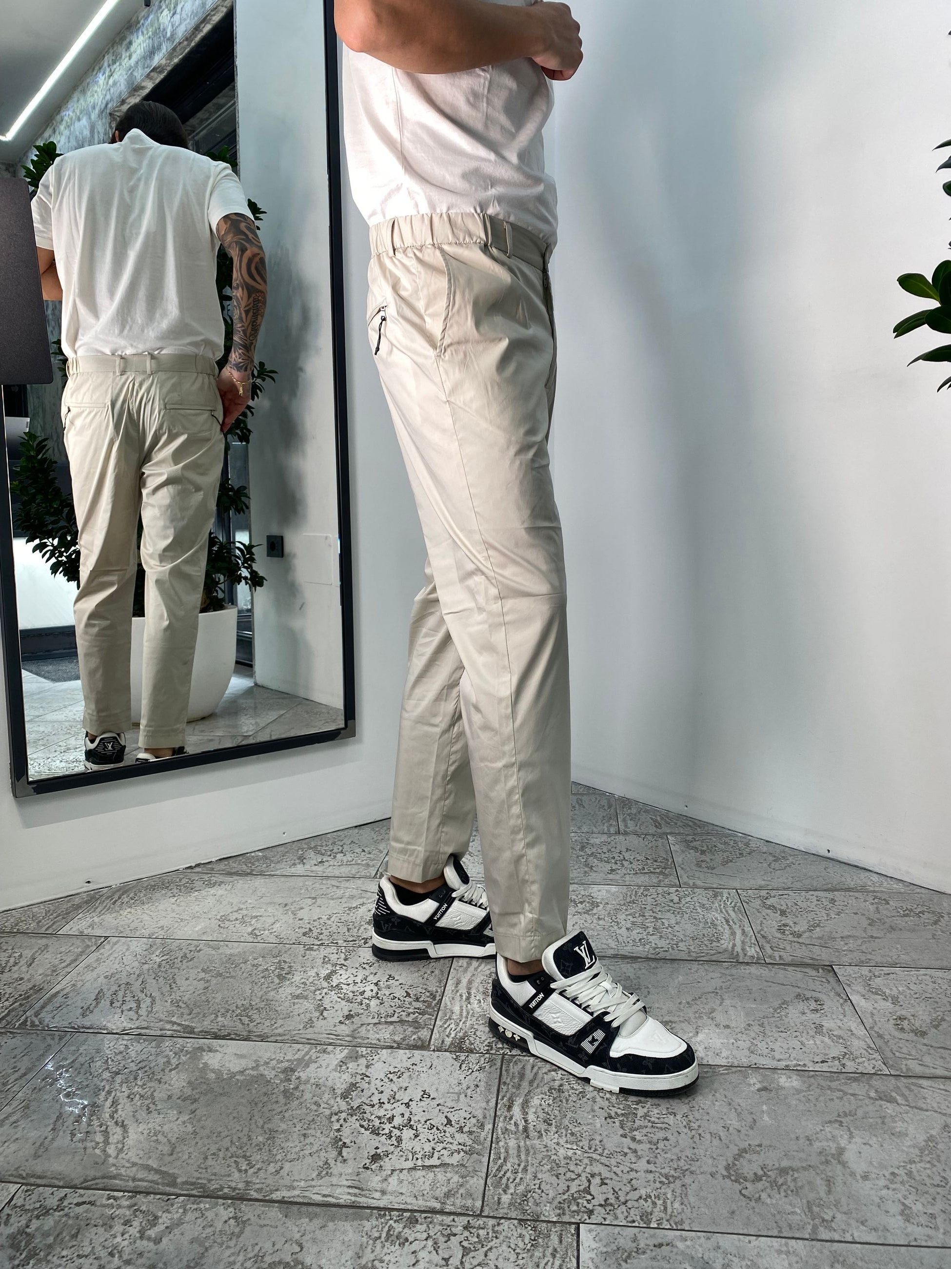 PANTALONE IN COTONE EXTRA LIGHT ELASTICIZZATO CON COULISSE IN VITA - REGULAR FIT PSE1401SS.PERL