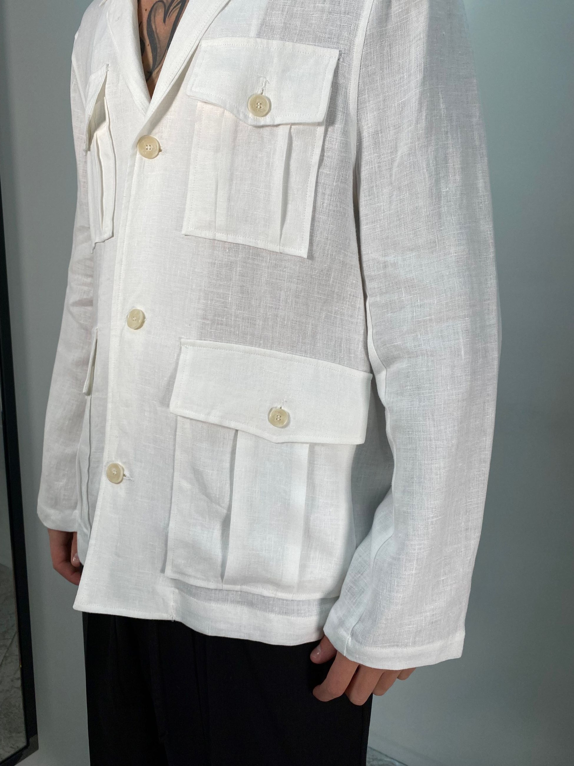 GIACCA SAHARIANA IN 100% LINO CON TASCHE A TOPPA - REGULAR FIT GIA3215.BIA