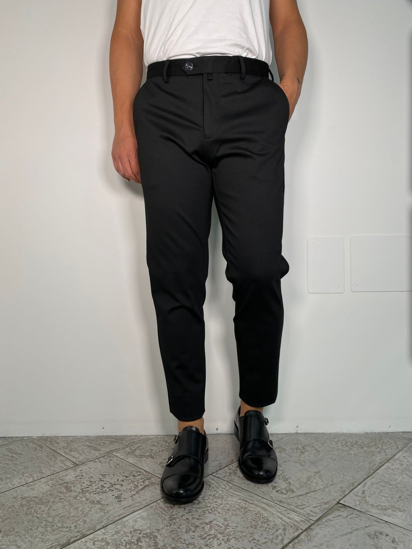 PANTALONE DA COMPLETO IN TESSUTO PUNTO MILANO ELASTICIZZATO - REGULAR FIT