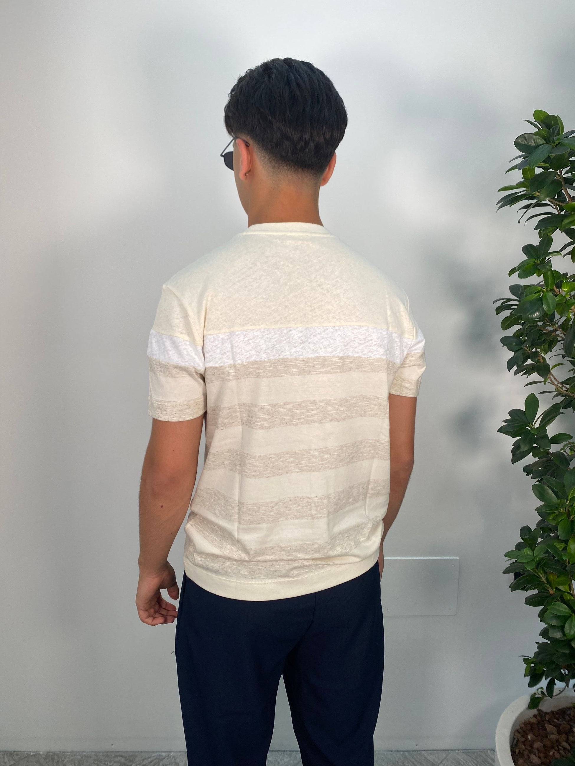 T-SHIRT IN MISTO COTONE/LINO A RIGHE LARGHE ORIZZONTALI - REGULAR FIT TE2939SS.BIGE
