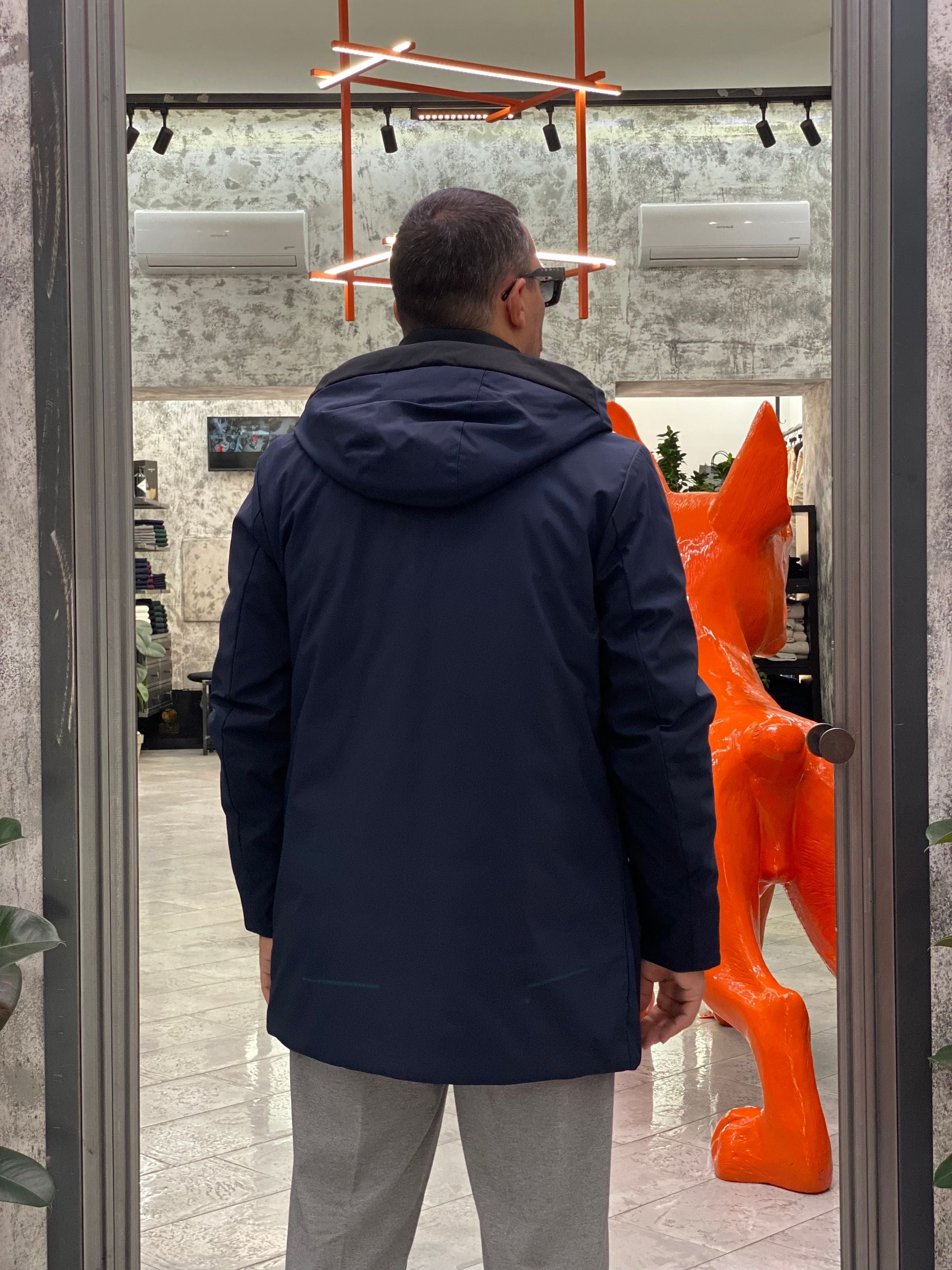 PARKA LUNGO CON CAPPUCCIO IN TESSUTO TECNICO WATERPROOF & WINDPROOF - REGULAR FIT MK24007-F25.BLU