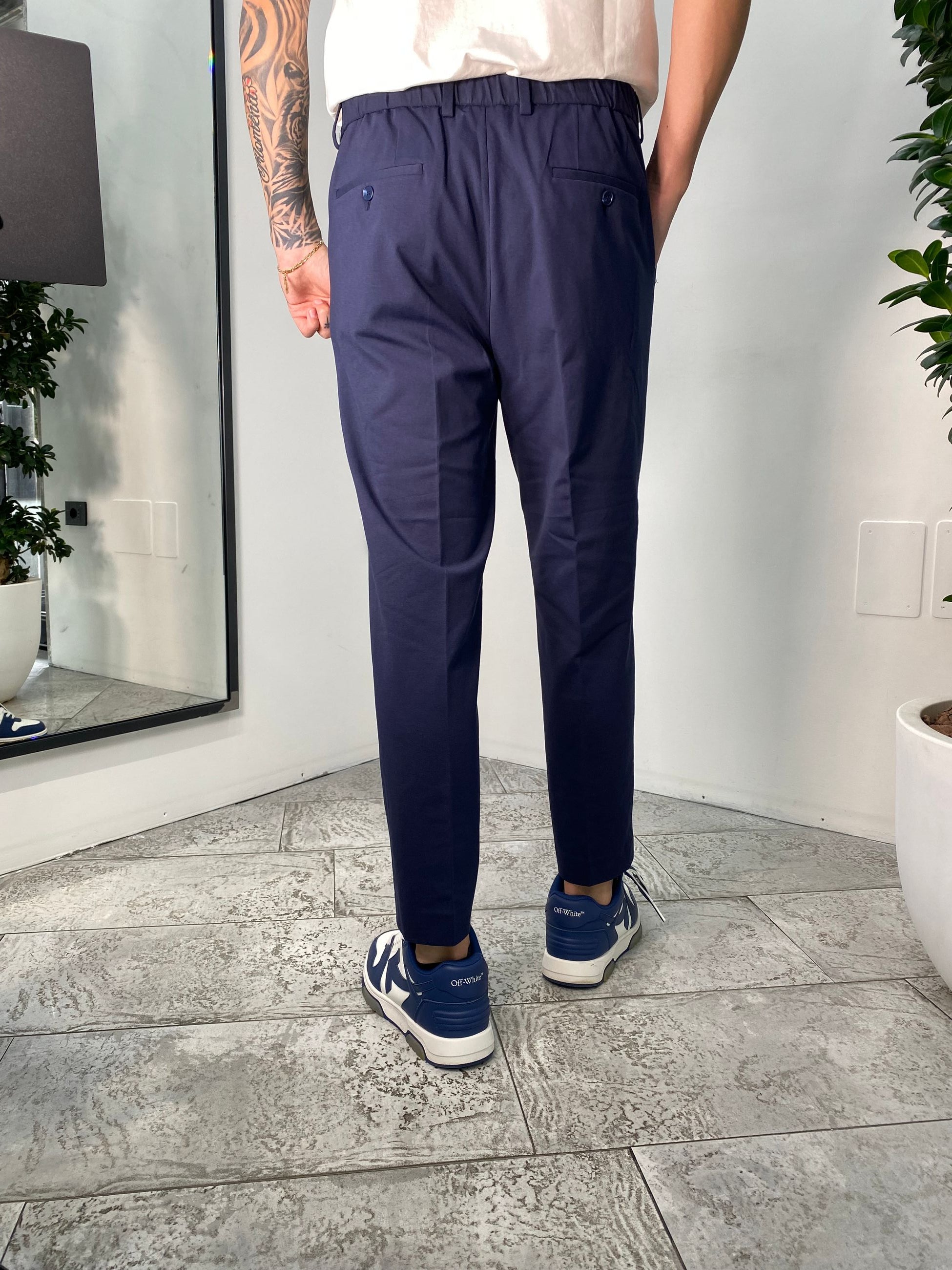 PANTALONE DA ABITO IN TESSUTO PUNTO MILANO ELASTICIZZATO CON COULISSE IN VITA - REGULAR FIT PSE1398SS.BLU