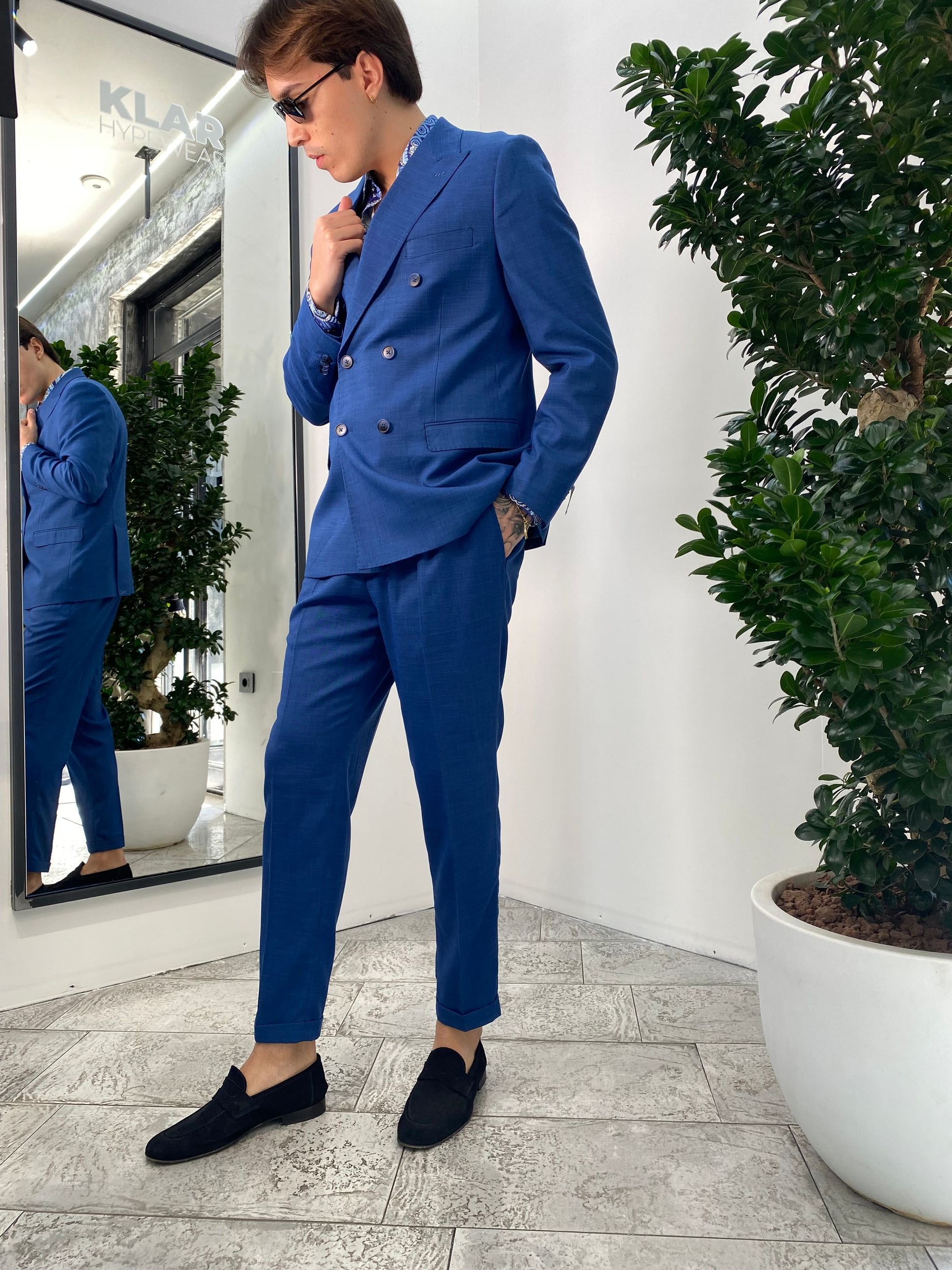 ABITO COMPLETO GIACCA DOPPIOPETTO E PANTALONE IN TESSUTO EFFETTO FIAMMATO - REGULR FIT ABE45SS.ROY