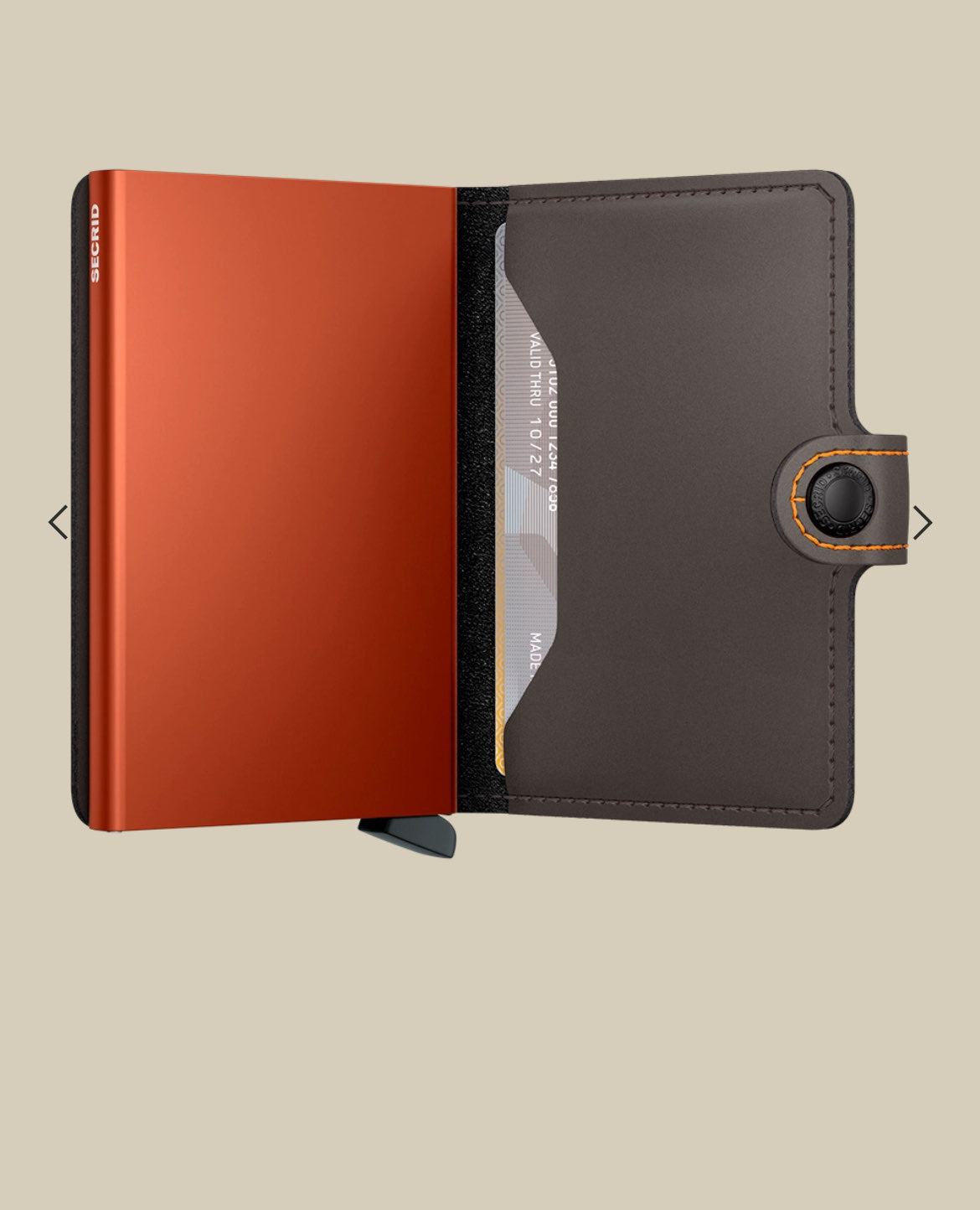 MINIWALLET PORTA CARTE E BANCONOTE IN MORBIDA PELLE OPACA CON CUCITURE IN CONTRASTO MM-TRUFFLE&ORANGE