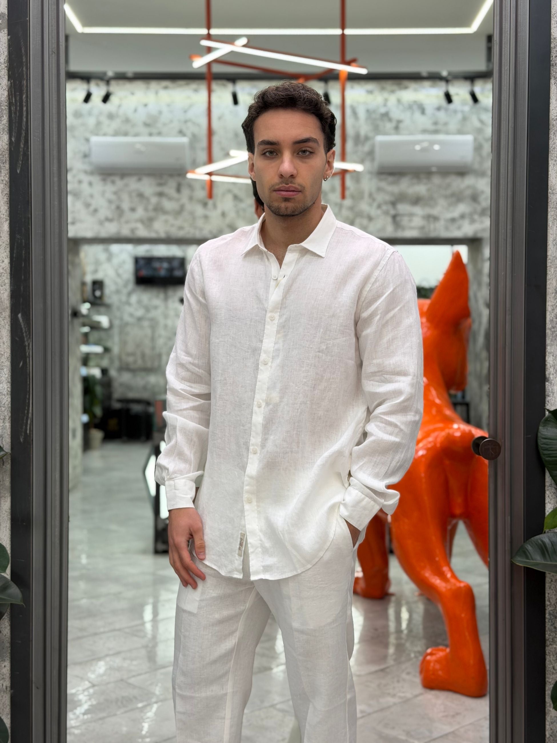 CAMICIA IN 100% PURO LINO CON COLLO ALL'ITALIANA - REGULAR FIT GL7619S-S26.BIA