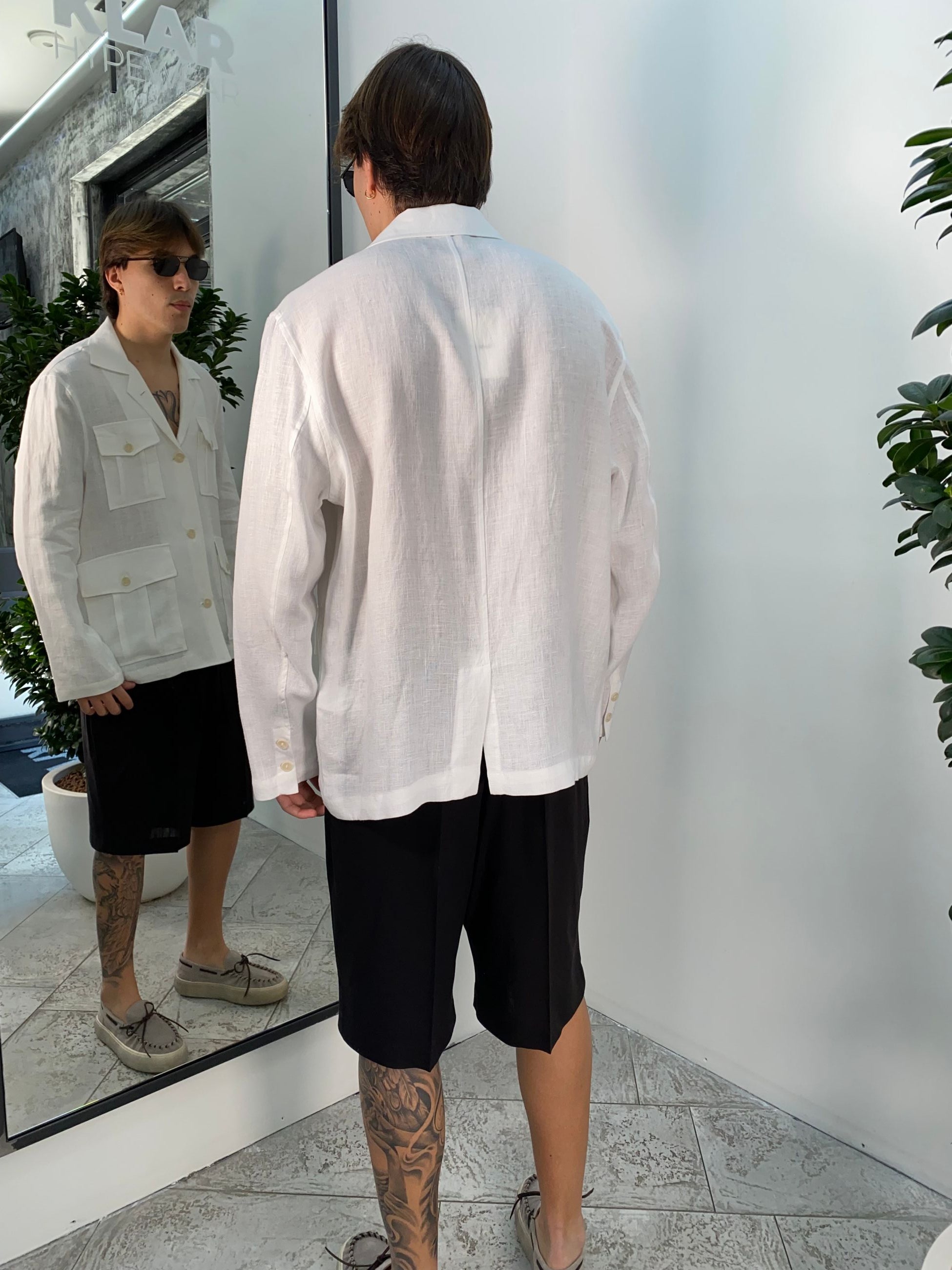 GIACCA SAHARIANA IN 100% LINO CON TASCHE A TOPPA - REGULAR FIT GIA3215.BIA