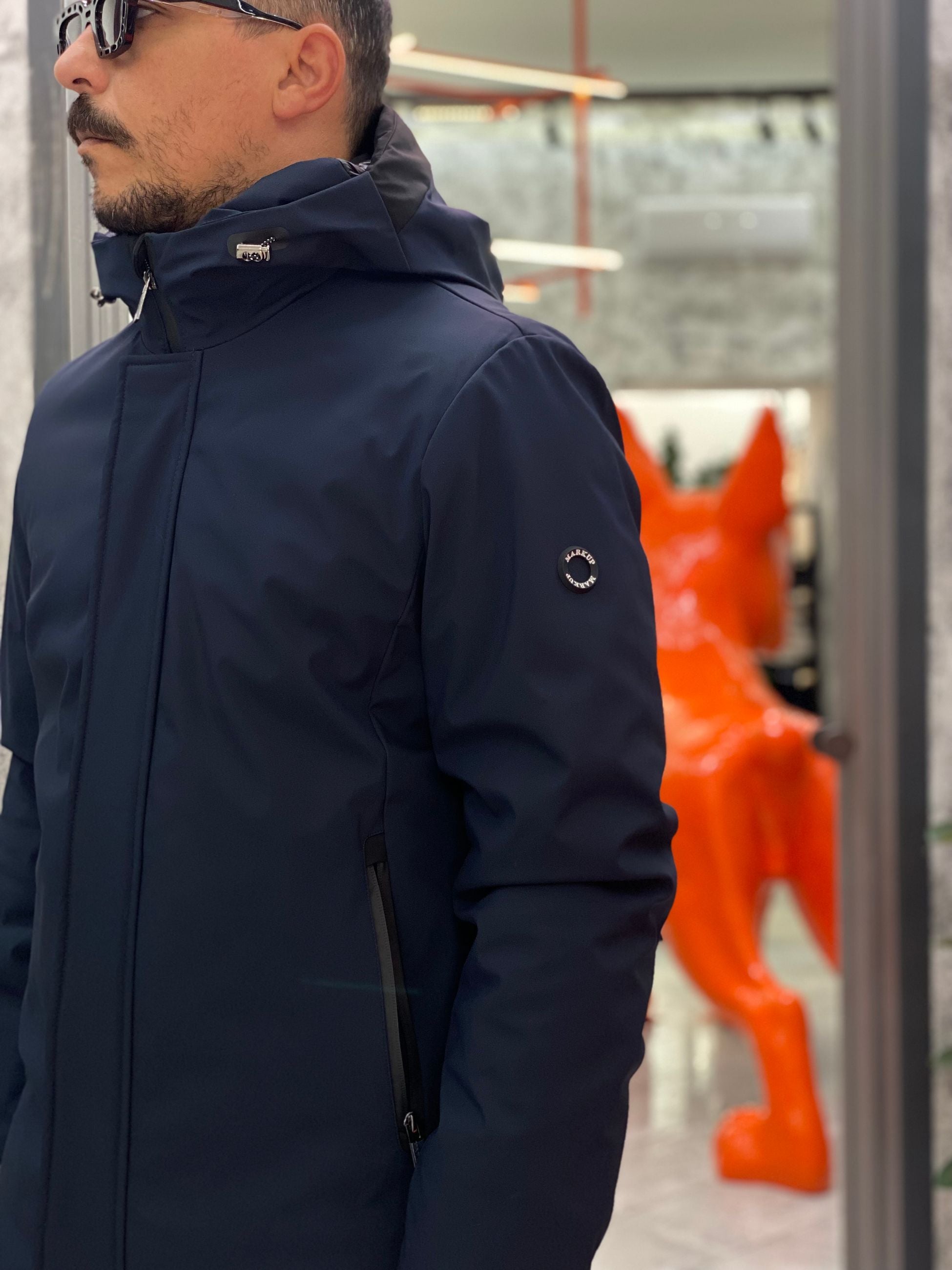 PARKA LUNGO CON CAPPUCCIO IN TESSUTO TECNICO WATERPROOF & WINDPROOF - REGULAR FIT MK24007-F25.BLU
