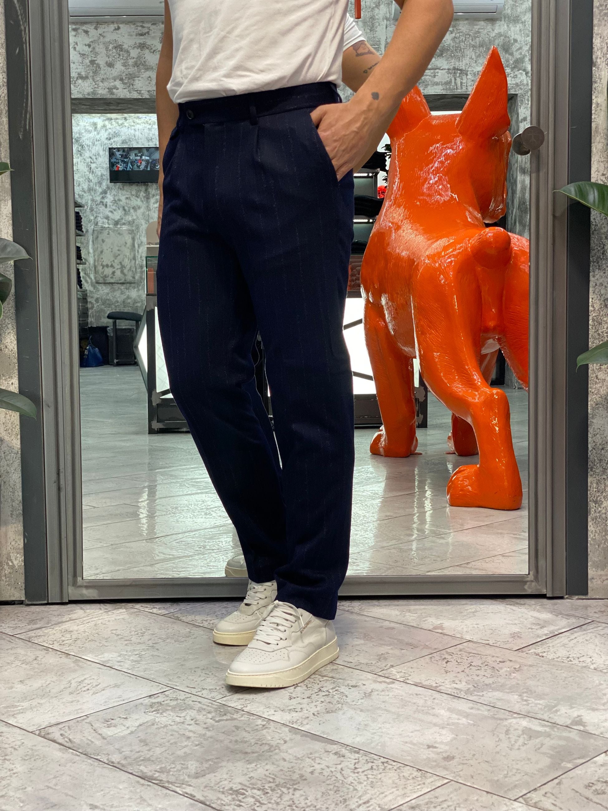 PANTALONE SARTORIALE DA COMPLETO IN FANTASIA GESSATO DEGRADE' - REGULAR FIT PSI1466SS.BLU