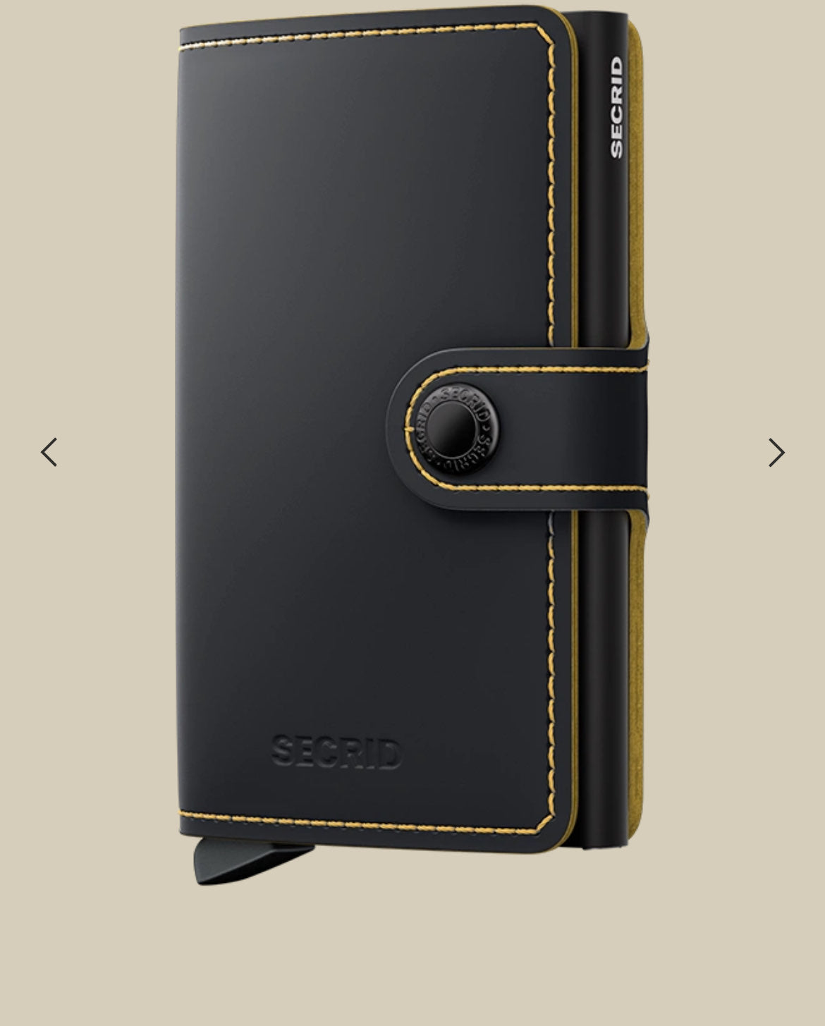 MINIWALLET PORTA CARTE E BANCONOTE IN MORBIDA PELLE OPACA CON CUCITURE IN CONTRASTO MM-BLACK&OCHRE