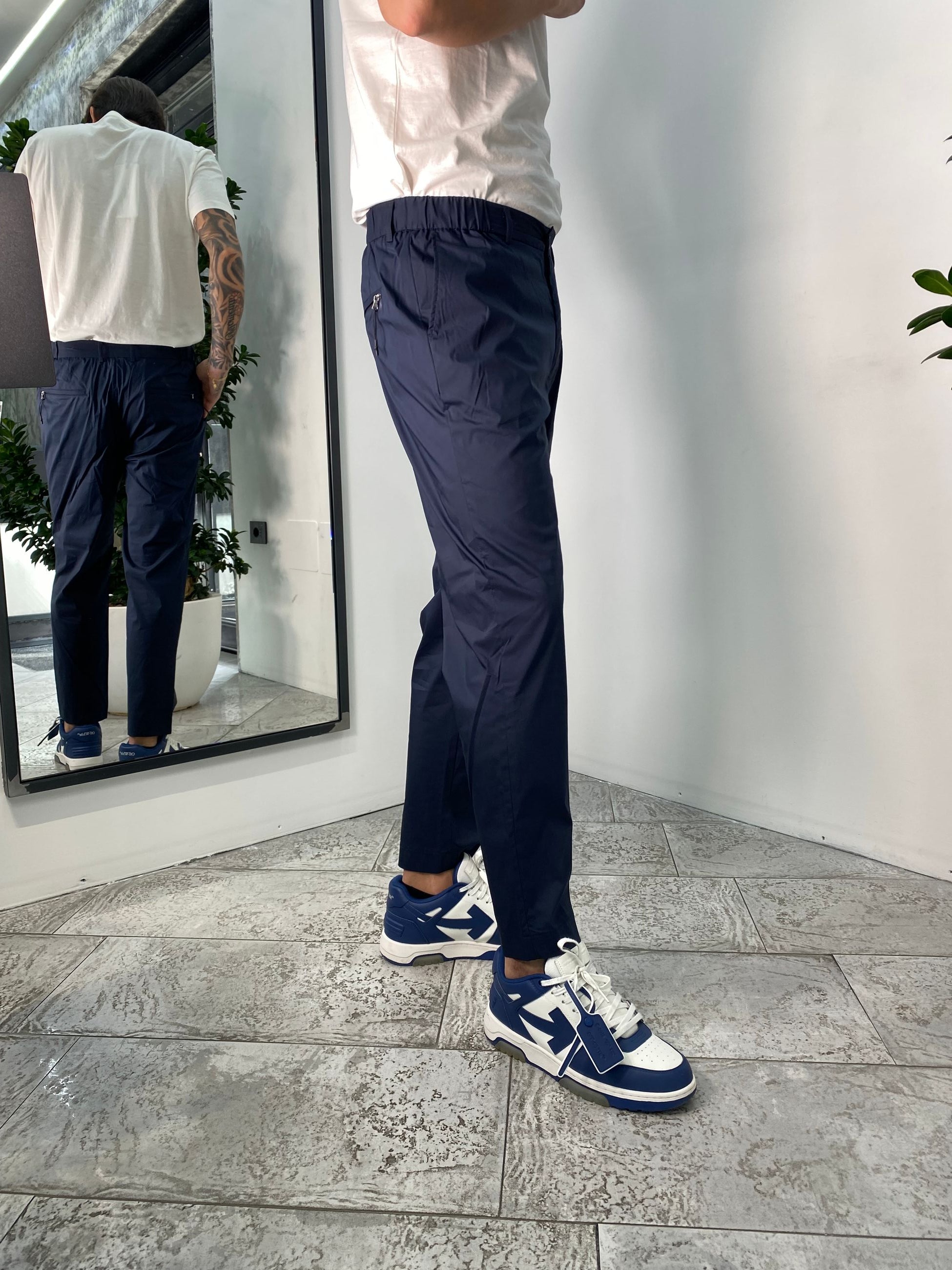 PANTALONE IN COTONE EXTRA LIGHT ELASTICIZZATO CON COULISSE IN VITA - REGULAR FIT PSE1401SS.BLU