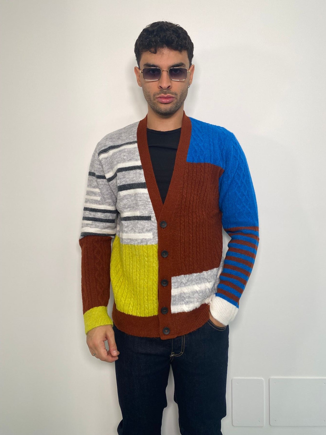 CARDIGAN IN MISTO LANA EFFETTO PATCHWORK - REGULAR FIT