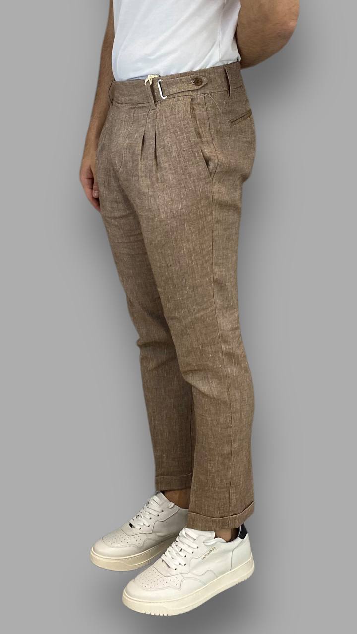 PANTALONE SARTORIALE IN MISTO LINO CON ABBOTTONATURA LATERALE - REGULAR FIT