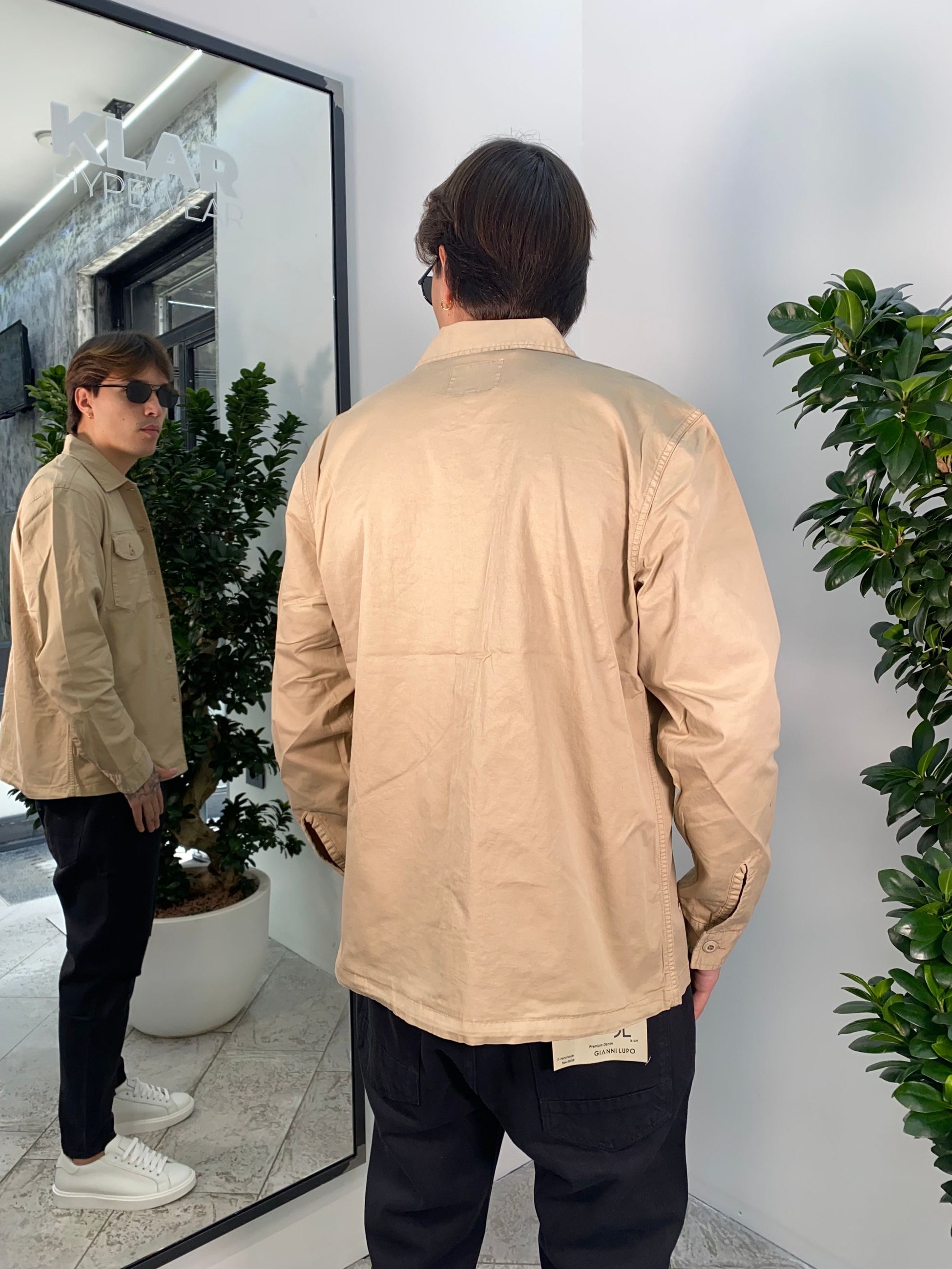 OVERSHIRT CON TASCHE A TOPPA IN COTONE ELASTICIZZATO - REGULAR FIT GL5051BD-S25.BEI