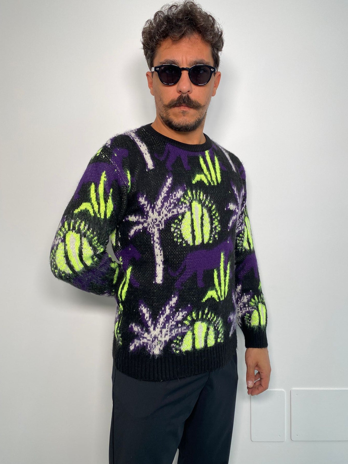 MAGLIA GIROCOLLO IN MISTO LANA CON TRAMA TIGRI E PALME - REGULAR FIT