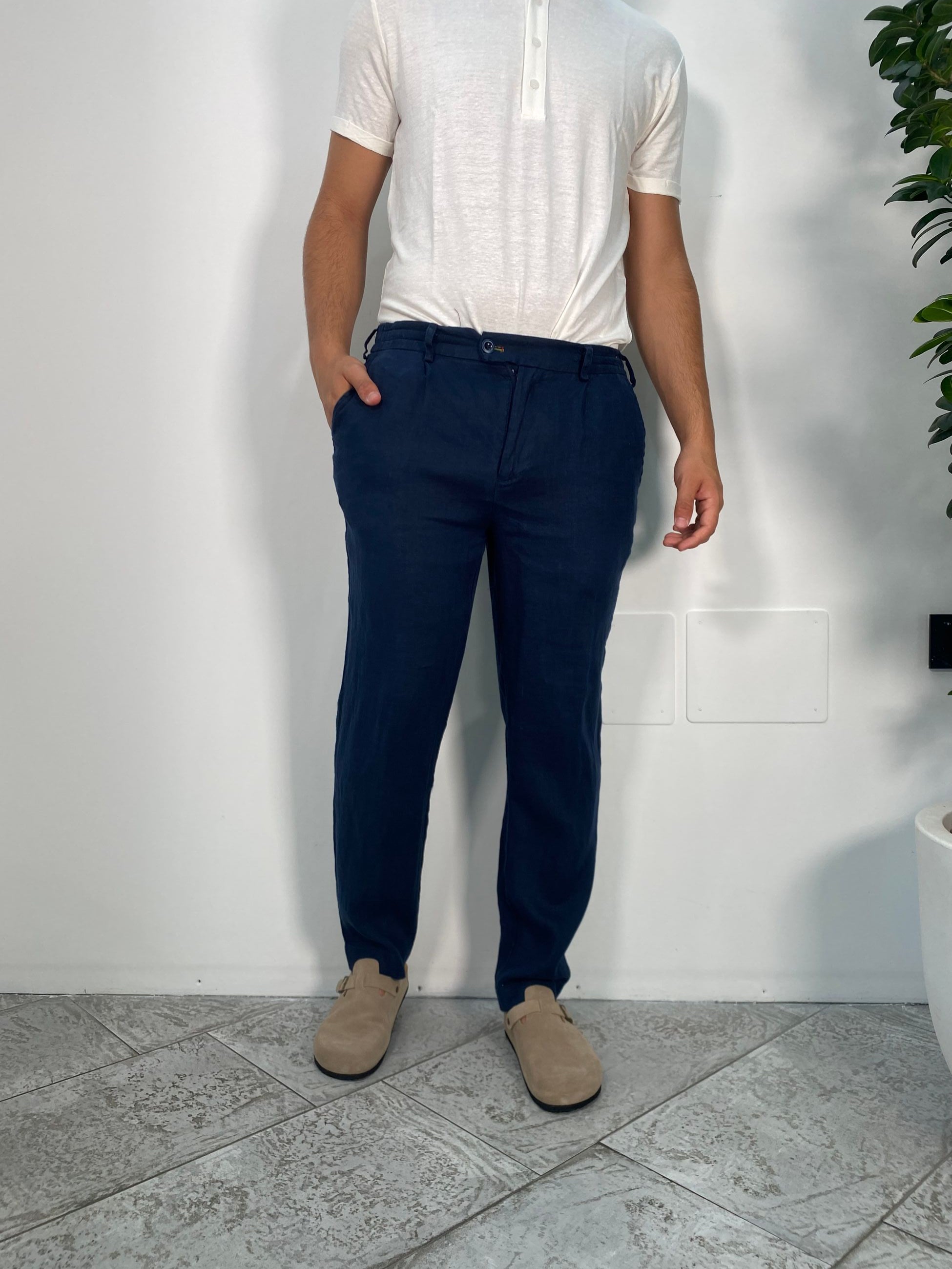 PANTALACCIO IN MISTO LINO/COTONE CON COULISSE - REGULAR FIT PSE1412SS.BLU