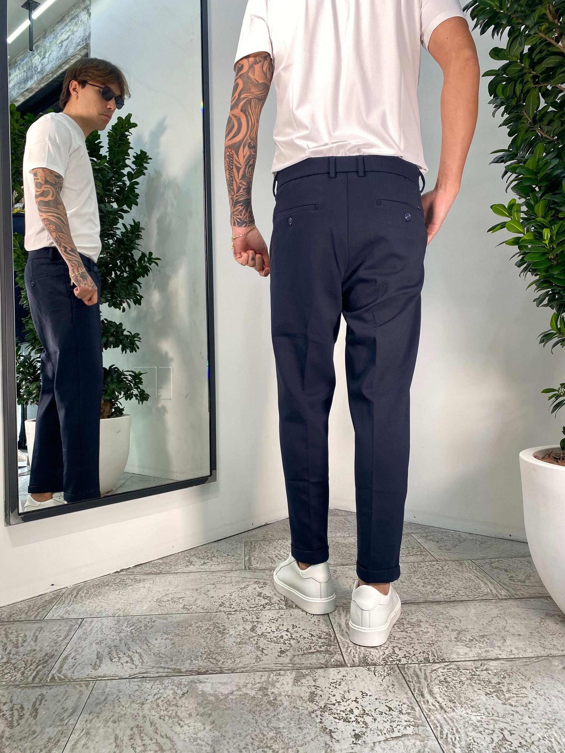 PANTALONI IN PUNTO MILANO ELASTICIZZATO CON COULISSE IN VITA - REGULAR FIT GL5165BD.BLU