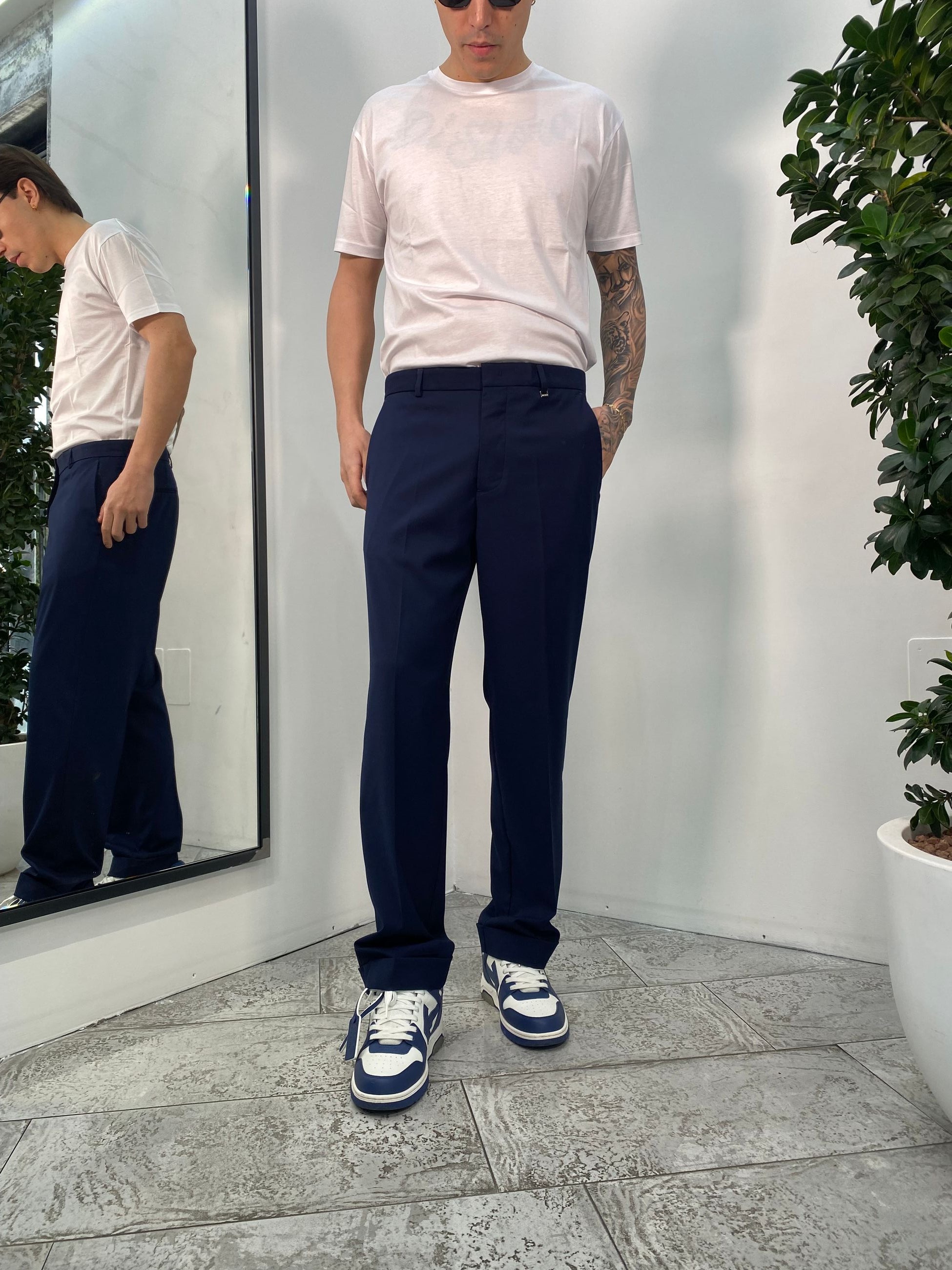 PANTALONE DA ABITO CON RISVOLTO E FONDO SEMI AMPIO - REGULAR FIT PA3260.BLU