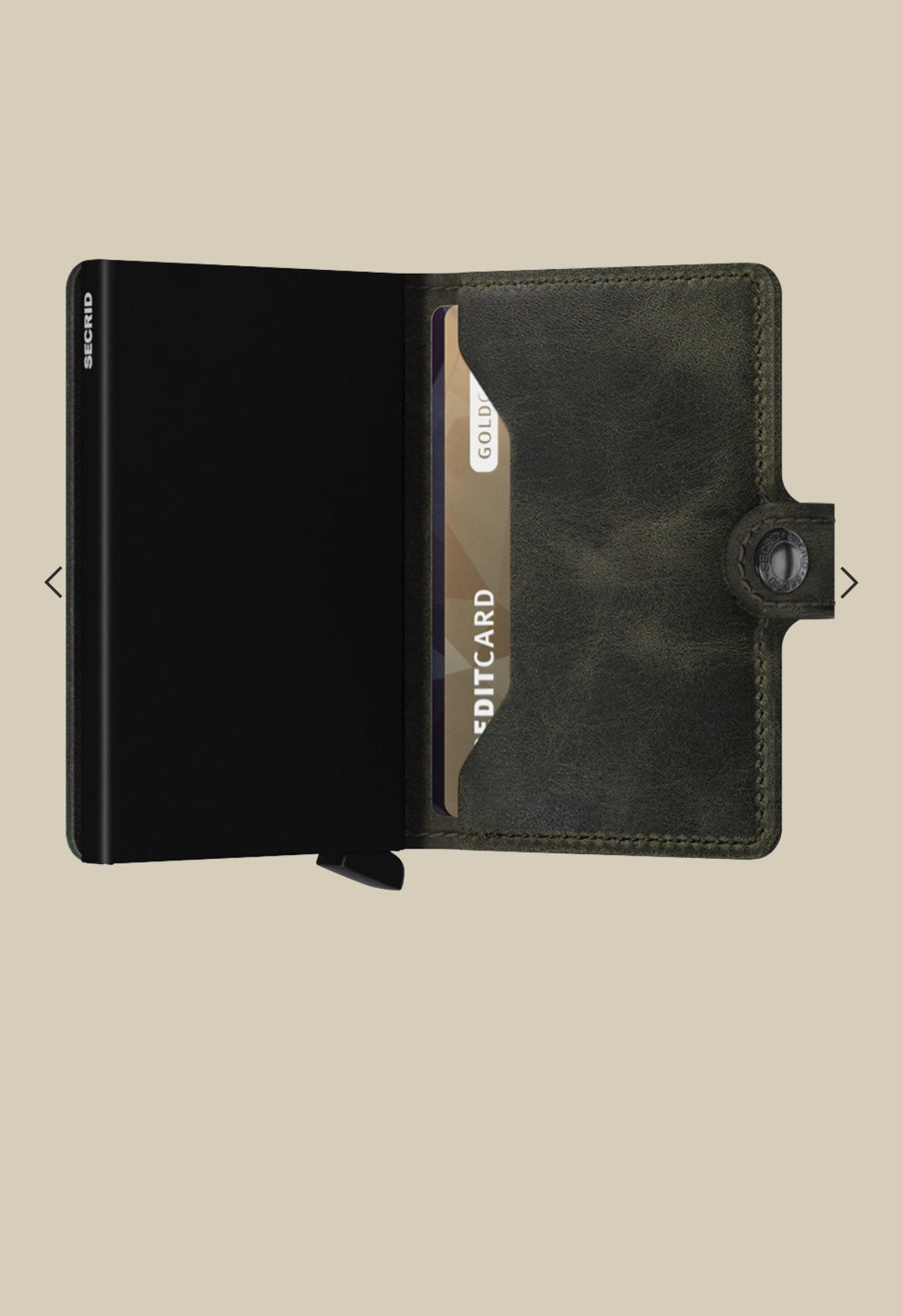MINIWALLET PORTA CARTE E BANCONOTE IN MORBIDA PELLE VINTAGE CON CUCITURE IN CONTRASTO MV-OLIVE-BLACK