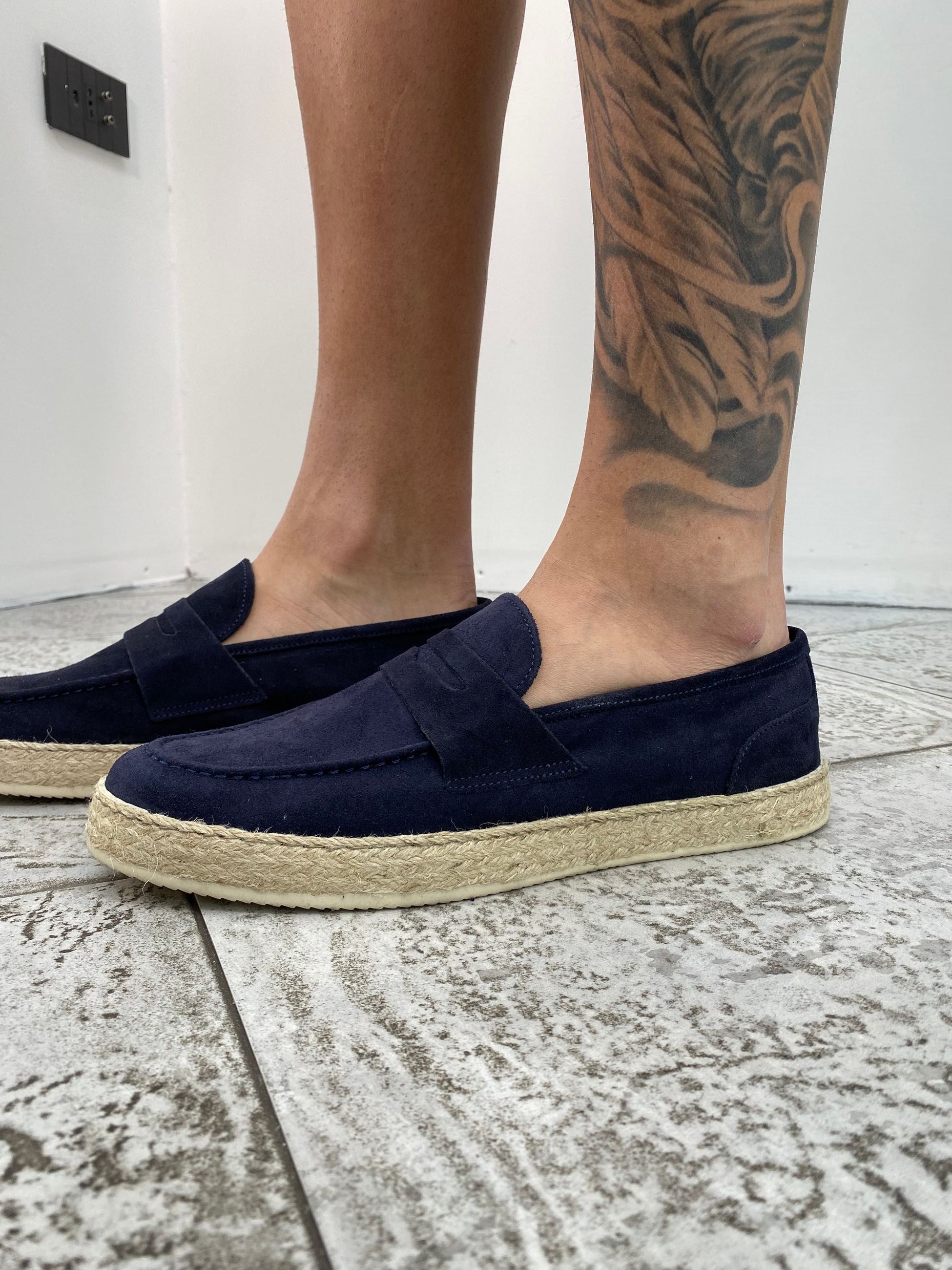 PANTOFOLA NAPOLETANA IN CAMOSCIO CON SUOLA IN CORDA 3144.BLU