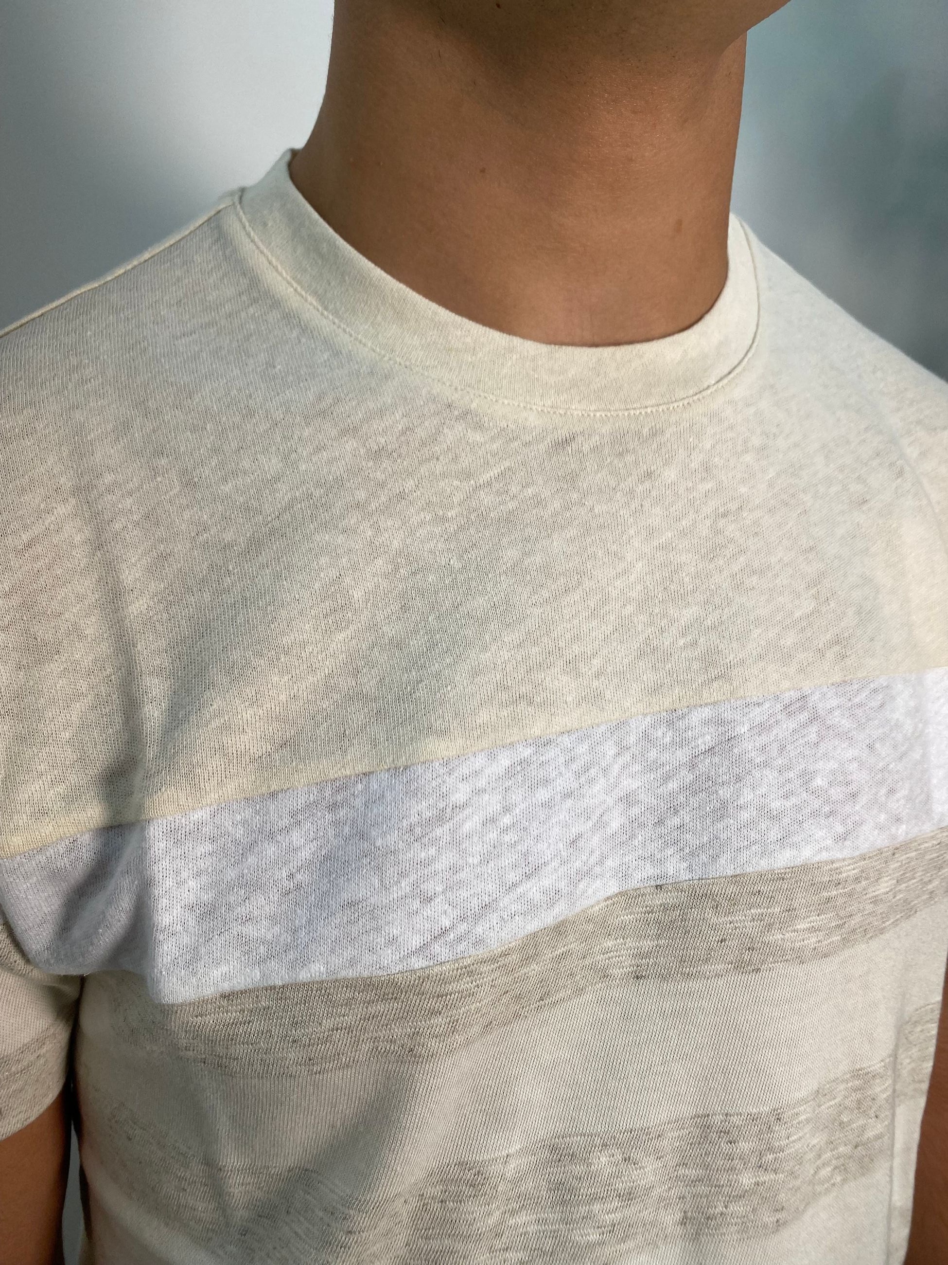 T-SHIRT IN MISTO COTONE/LINO A RIGHE LARGHE ORIZZONTALI - REGULAR FIT TE2939SS.BIGE