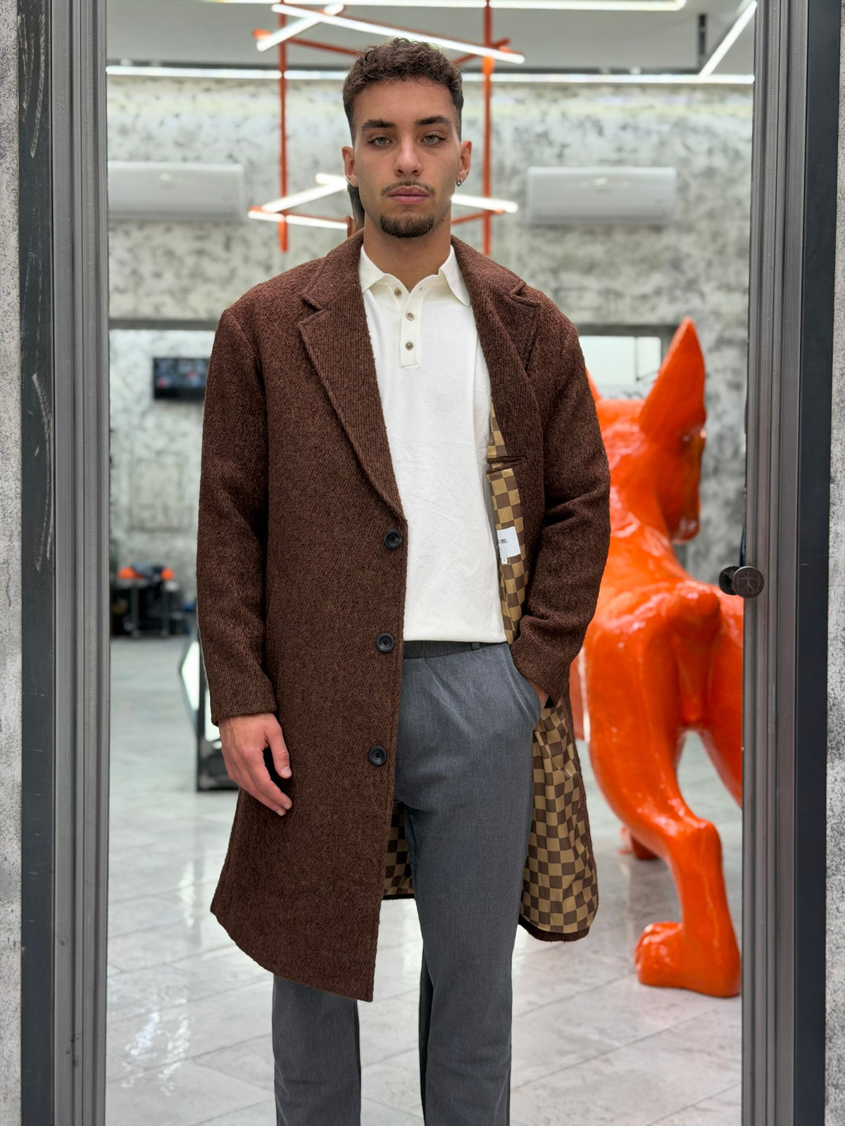 CAPPOTTO MONOPETTO 3 BOTTONI CON REVERS A LANCIA - OVERSIZE FIT GLW3020TR.MOR