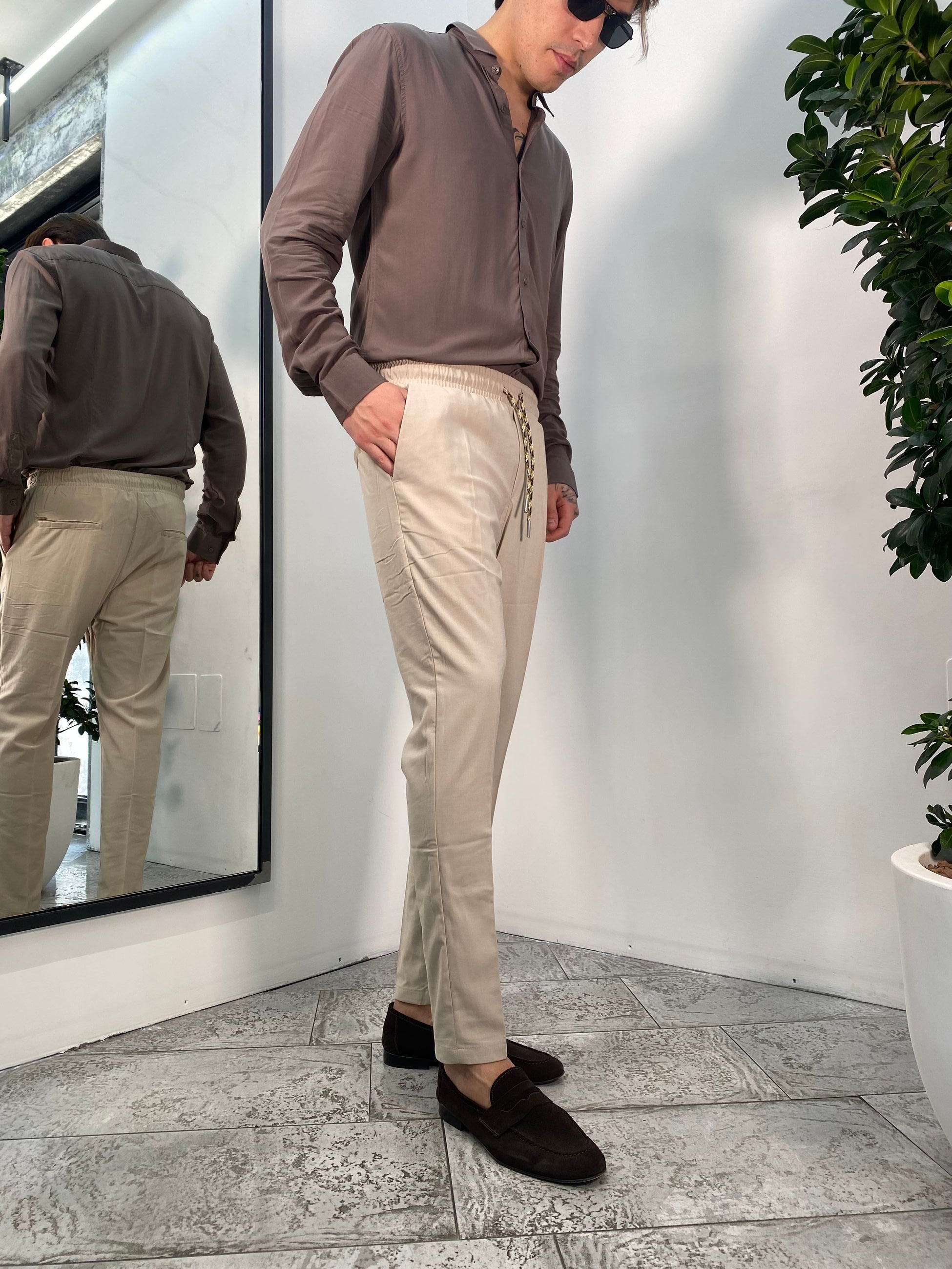 PANTALACCIO TASCA AMERICA IN MORBIDA E LEGGERA VISCOSA - REGULAR FIT GL003BD-S25.BEI