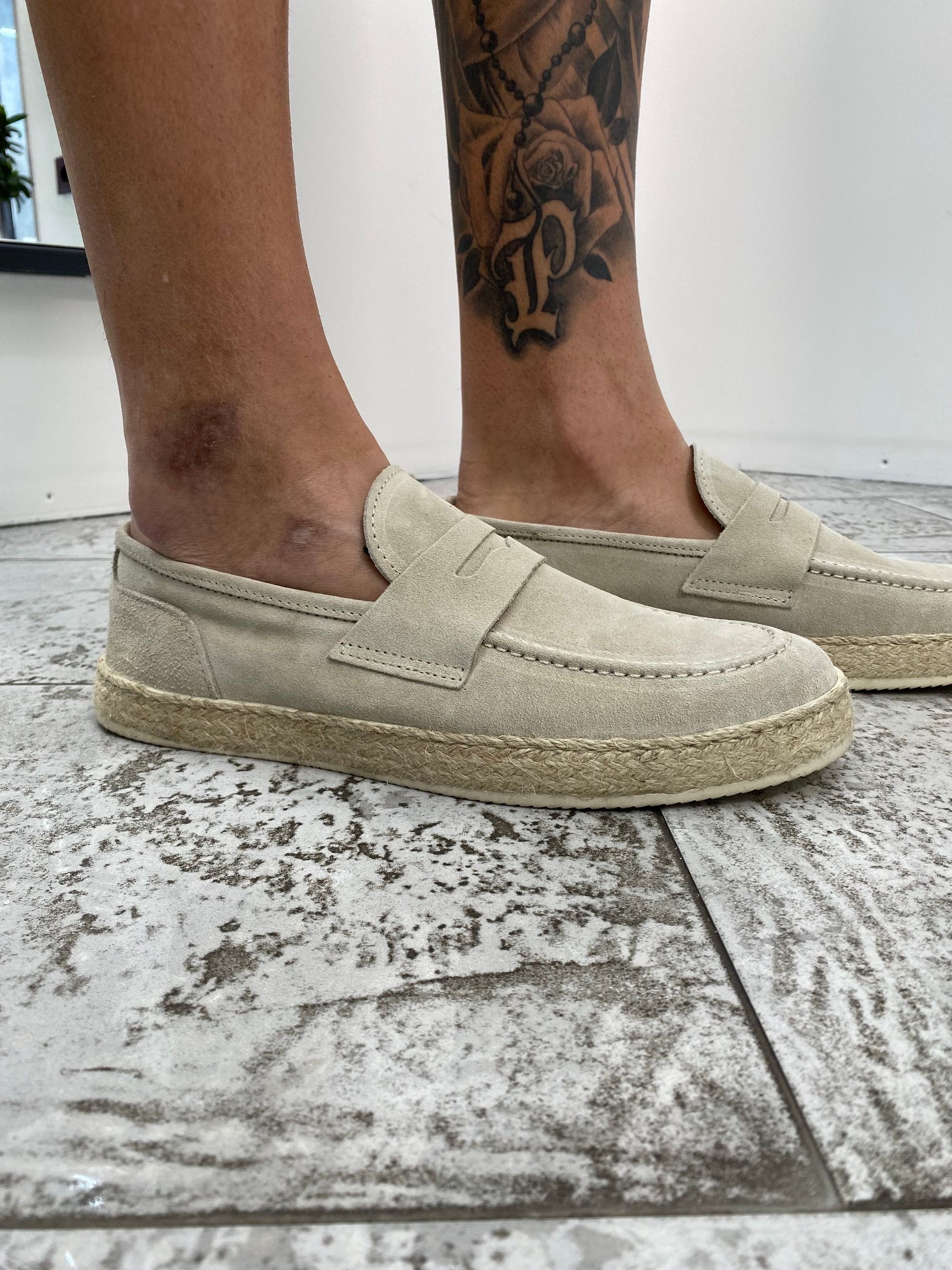 PANTOFOLA NAPOLETANA IN CAMOSCIO CON SUOLA IN CORDA 3144.BEI