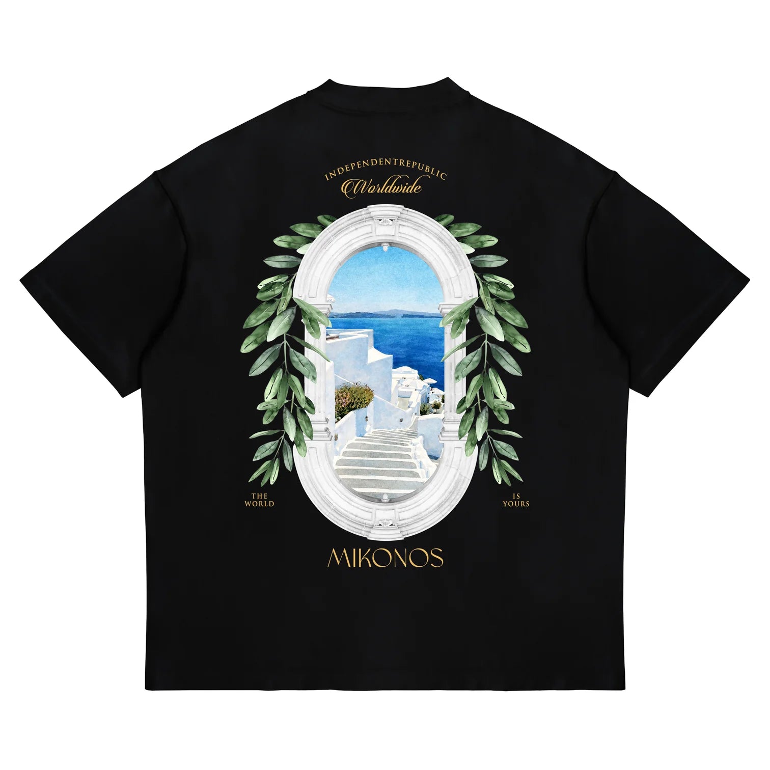 T-SHIRT MYKONOS BOXY/CROPPED FIT CON STAMPA SUL RETRO MYKONOS.NER