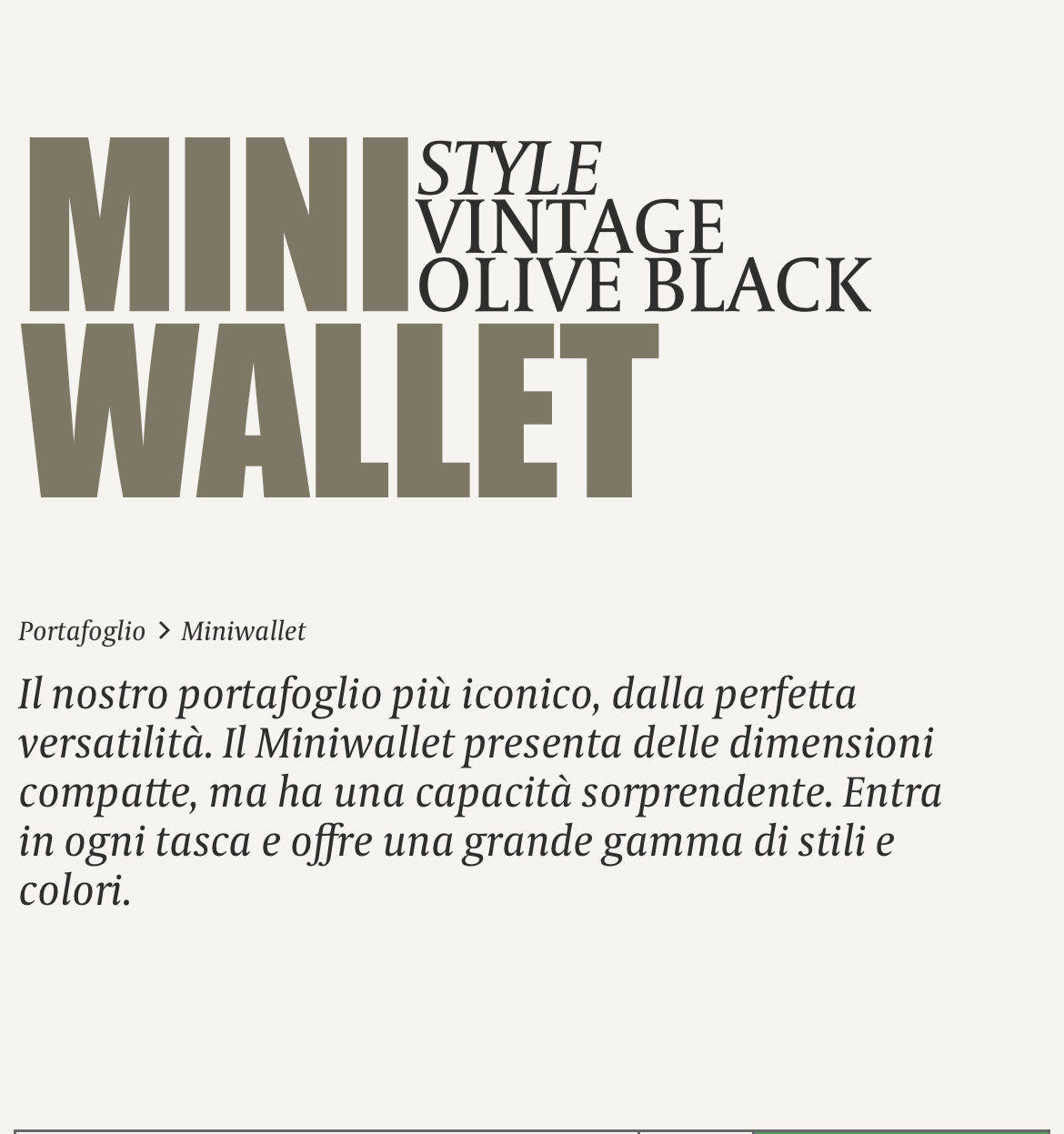 MINIWALLET PORTA CARTE E BANCONOTE IN MORBIDA PELLE VINTAGE CON CUCITURE IN CONTRASTO MV-OLIVE-BLACK