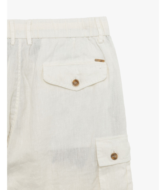 BERMUDA CARGO CON TASCONI ED ELASTICO IN VITA IN 100% LINO - REGULAR FIT GL5101BD-S25.BIA