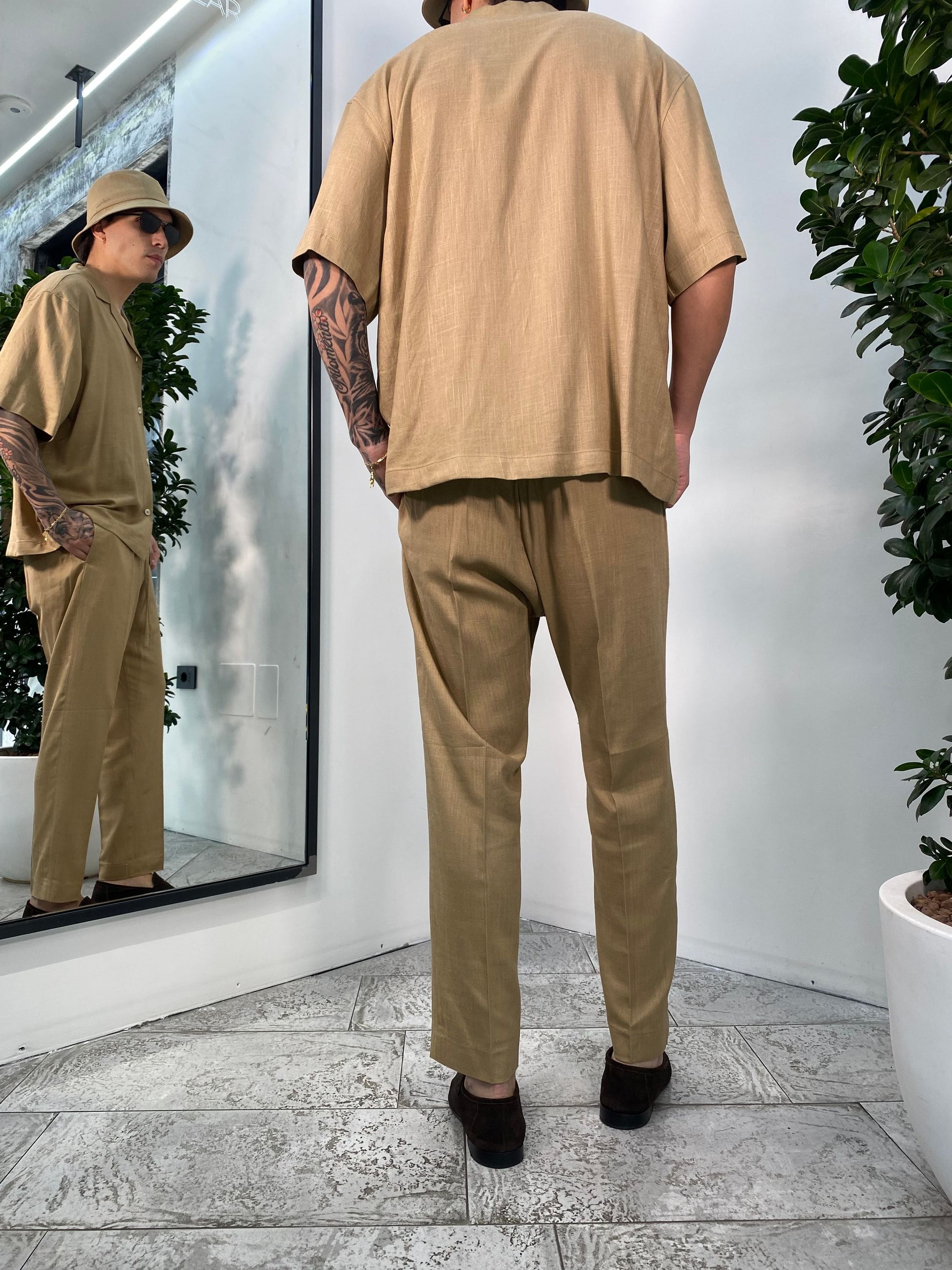 PANTALACCIO FONDO REGOLARE IN MISTO LINO EFFETTO FIAMMATO - REGULAR FIT PA3248.BEI