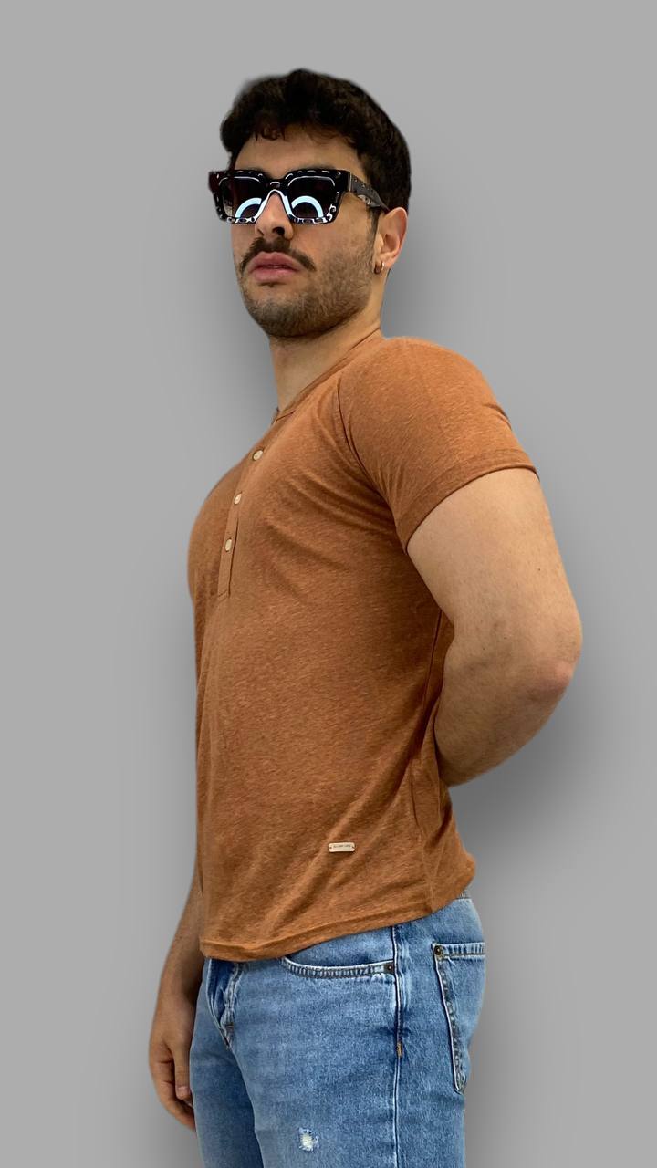 T-SHIRT BASIC 100%LINO MODELLO SERAFINO - REGULAR FIT