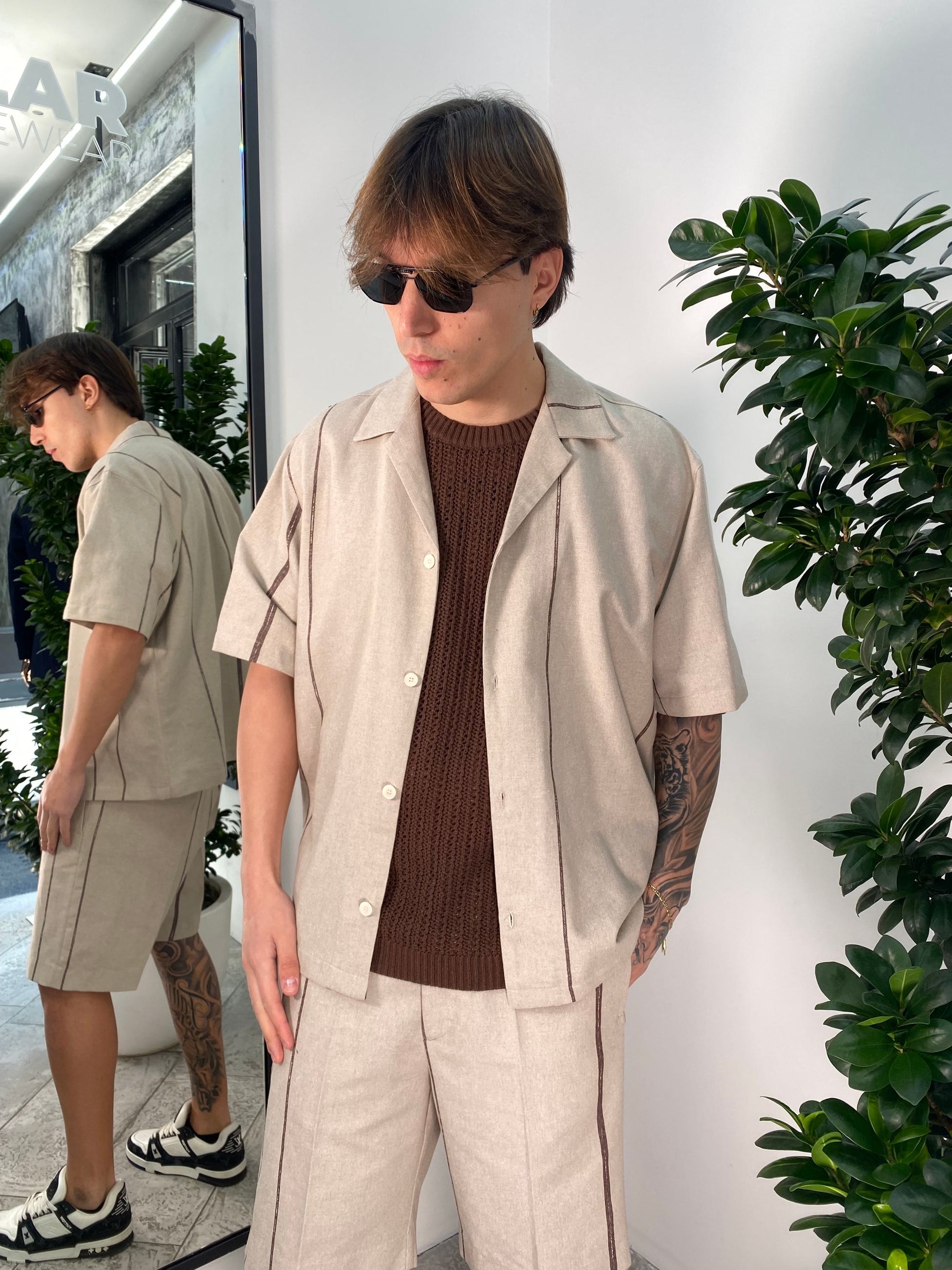 MAGLIA GIROCOLLO MEZZA MANICA RICAMATA A RETE - OVER FIT MA3209.MOR