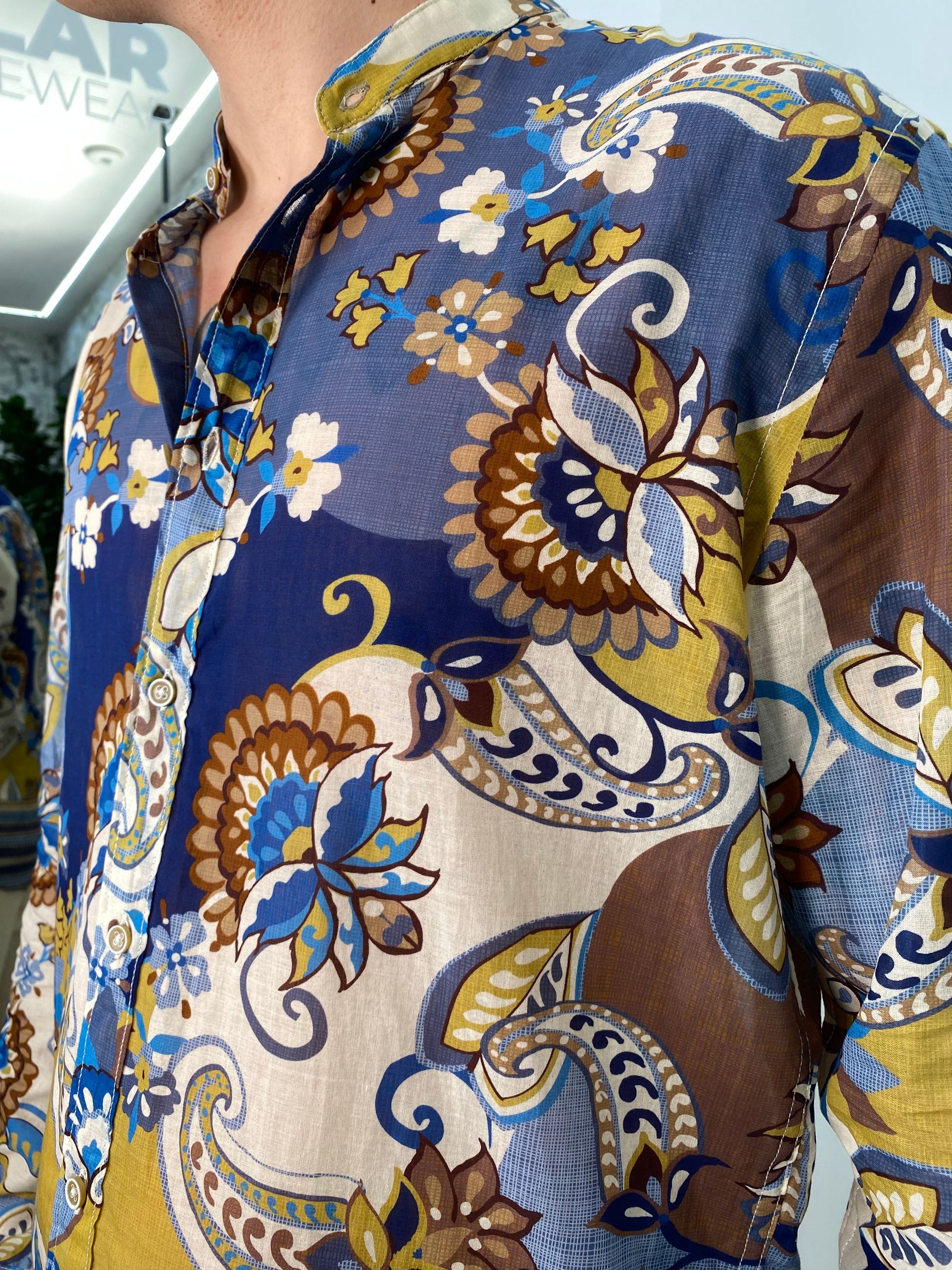 CAMICIA COREANA FANTASIA IN 100% COTONE EXTRA LIGHT - REGULAR FIT FIO3691.BLU
