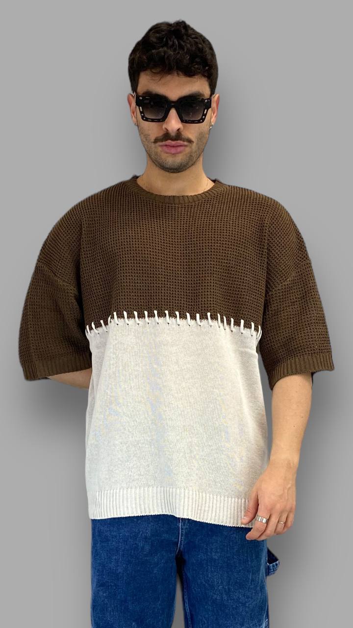 T-SHIRT IN FILO BICOLOR CON RICAMO CENTRALE - OVERSIZE FIT