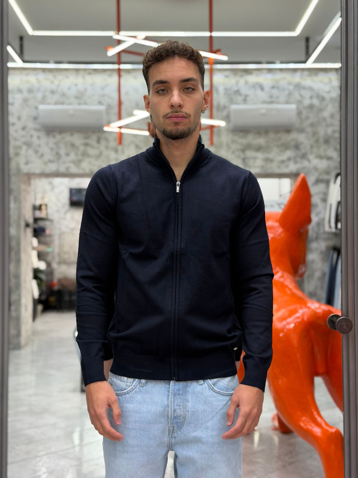 MAGLIA APERTA CON ZIP IN MISTO LANA/VISCOSA - SLIM FIT MK20016.BLU