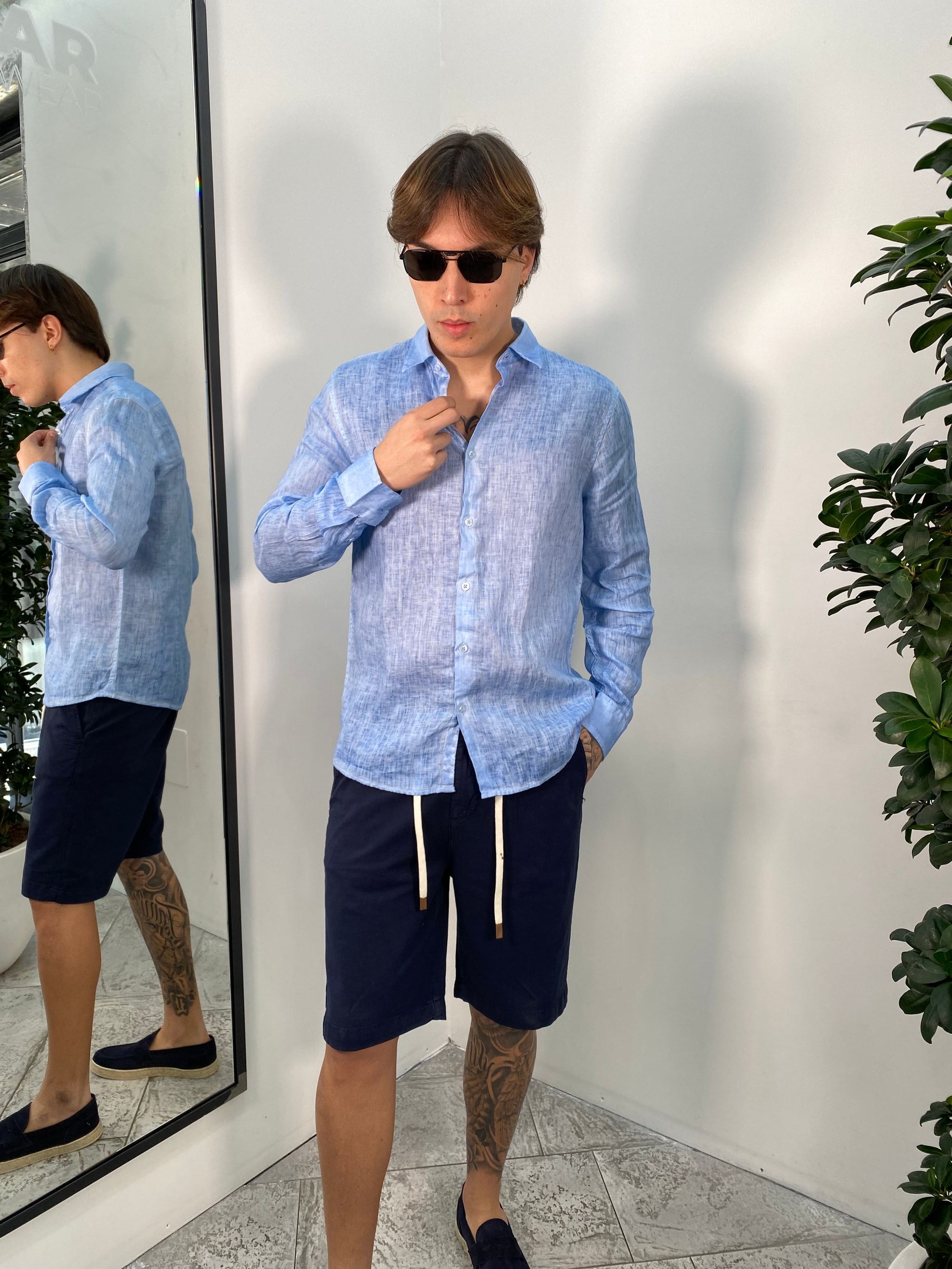 CAMICIA COLLO ALL'ITALIANA MANICA LUNGA IN 100% LINO FIAMMATO - REGULAR FIT CE998SS.CEL