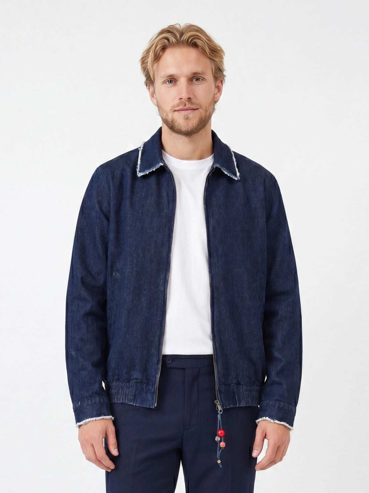 BOMBER IN JEANS CON MAXI TASCHE FRONTALI E COLLETTO OXFORD SFRANGIATO - REGULAR FIT M-262338