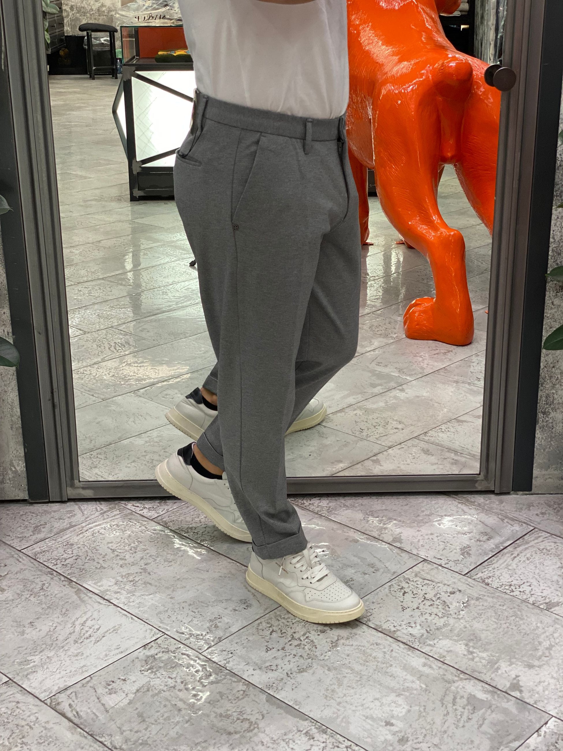 PANTALONE CROPPED IN TESSUTO PUNTO MILANO ELASTICIZZATO CON RISVOLTO - REGULAR FIT MK9950112.GRI