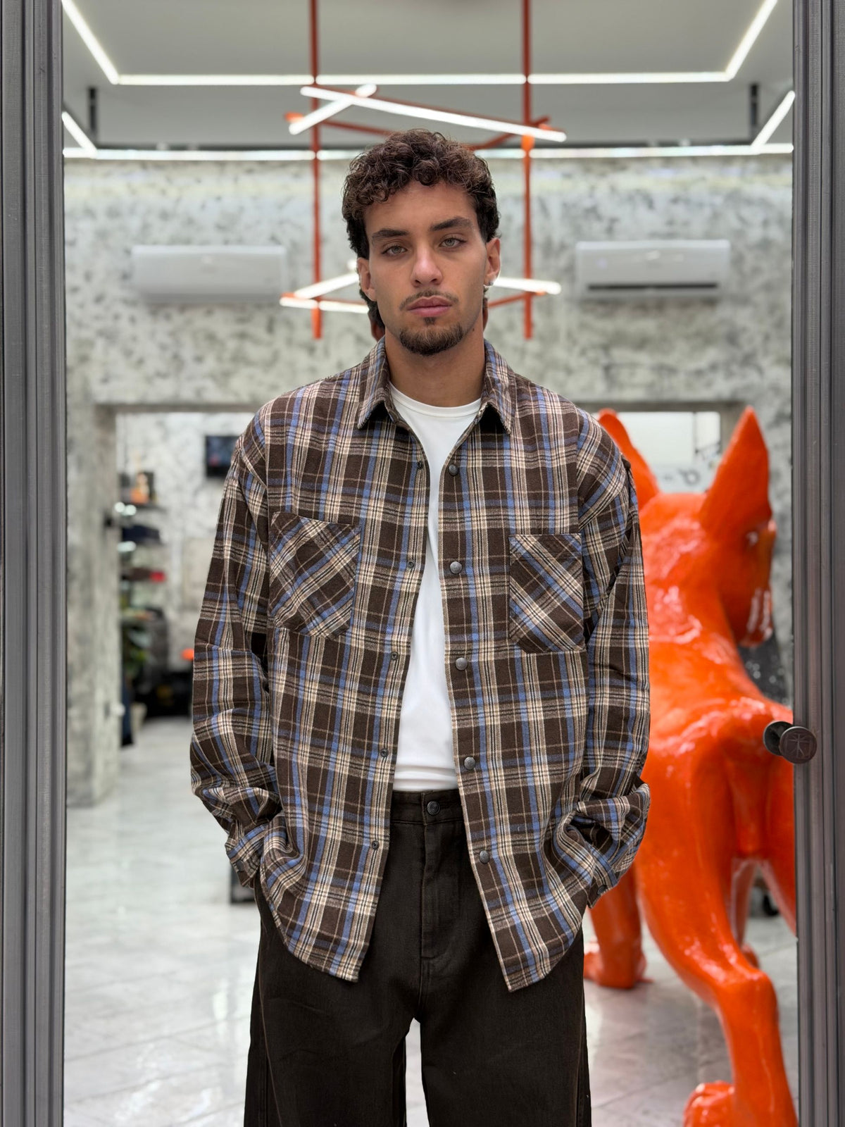 CAMICIA A QUADRI IN CALDO CATONE CON TASCHE A TOPPA - COMFORT FIT GLW119G