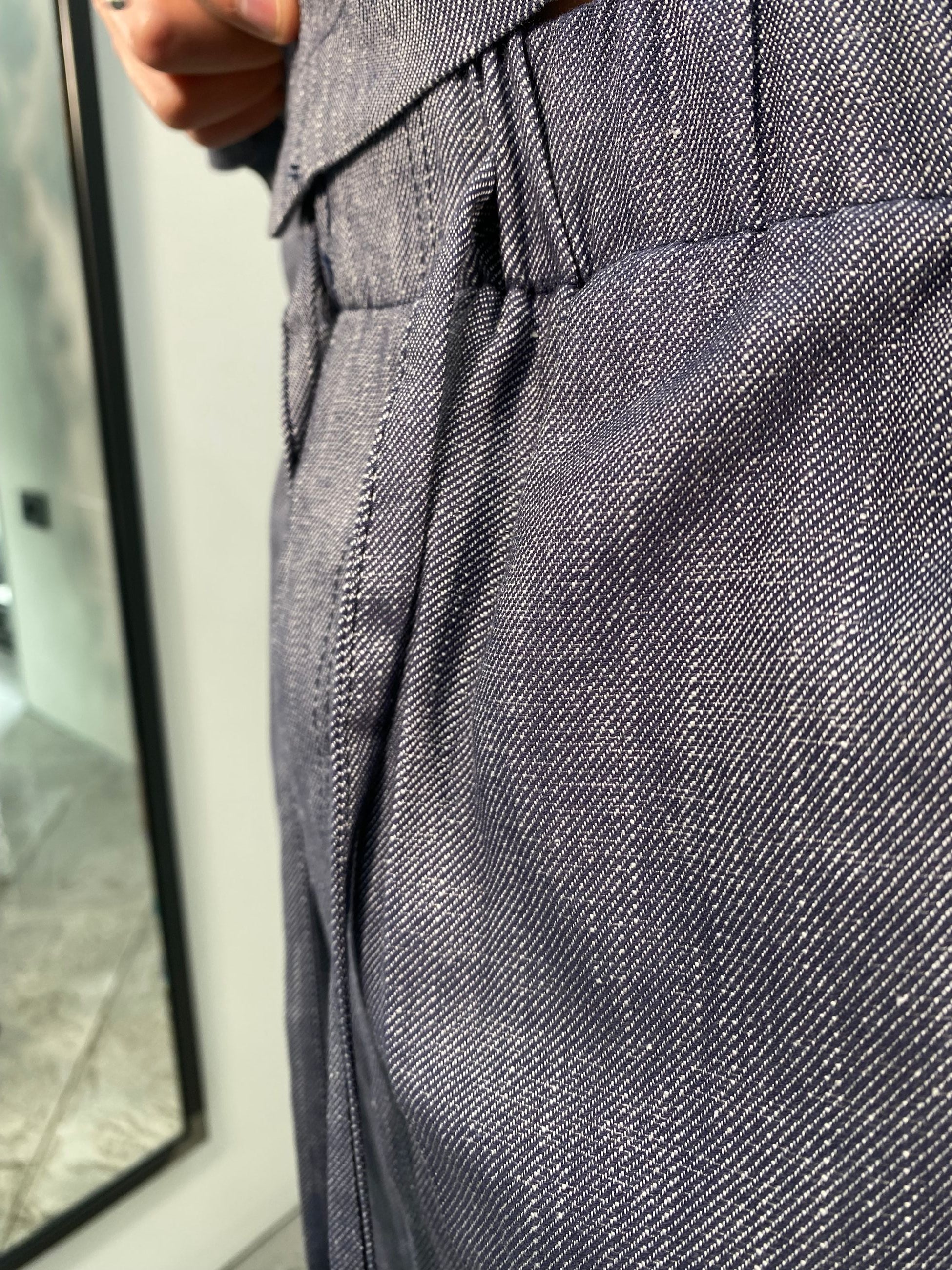 BERMUDA CARGO CON TASCONI EFFETTO DENIM IN MISTO LINO/COTONE - COMFORT FIT BE3340