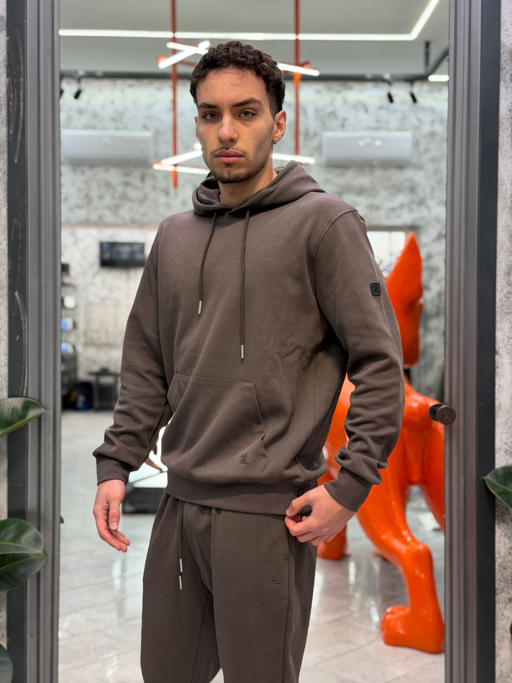 FELPA BASIC IN COTONE GARZATO CON CAPPUCCIO E TASCA A MARSUPIO - REGULAR FIT GL2125F-S26.MOR