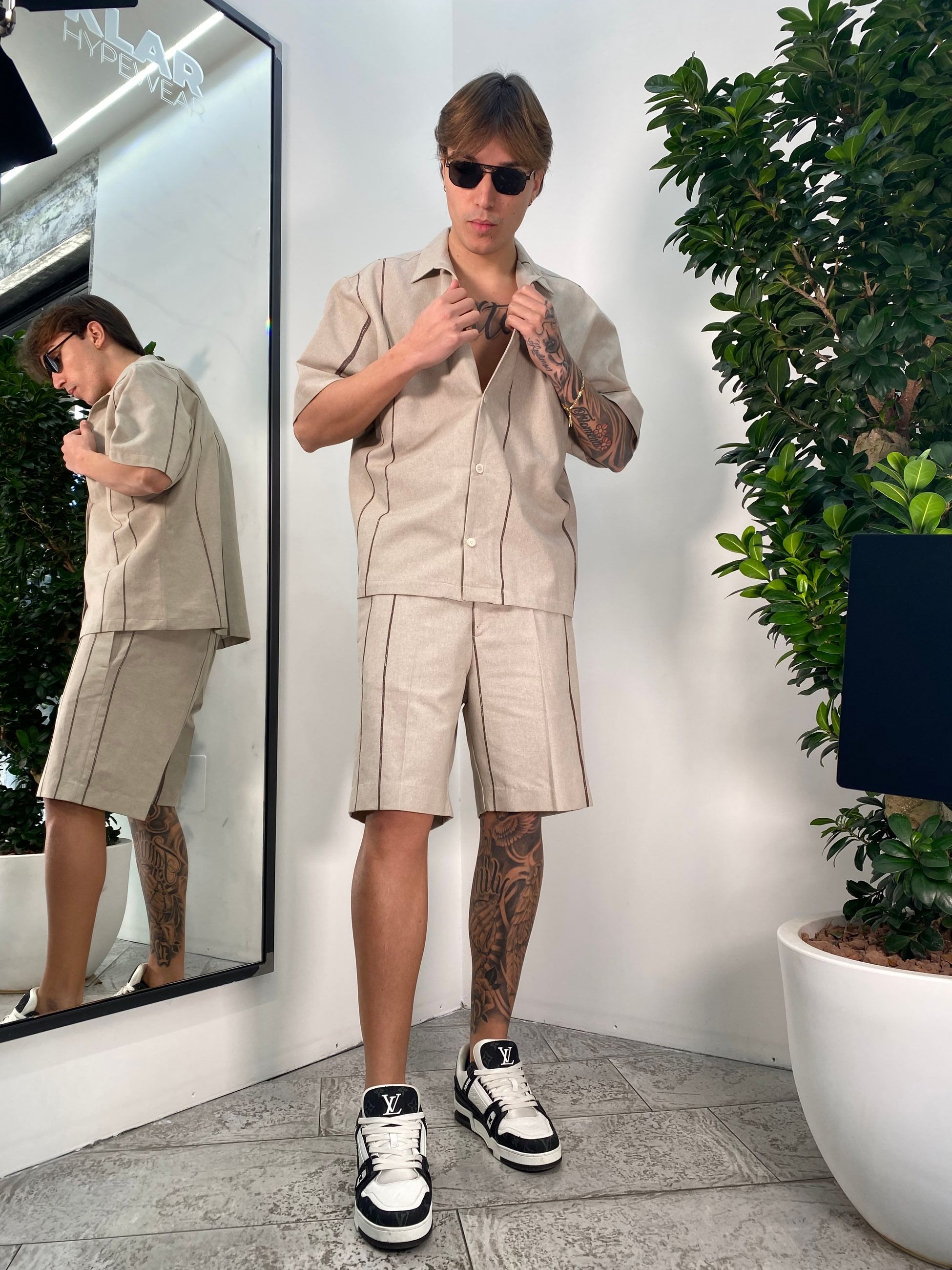 BERMUDA IN MISTO COTONE MOTIVO RIGHE CON ELASTICO - RELAXED FIT BE3240