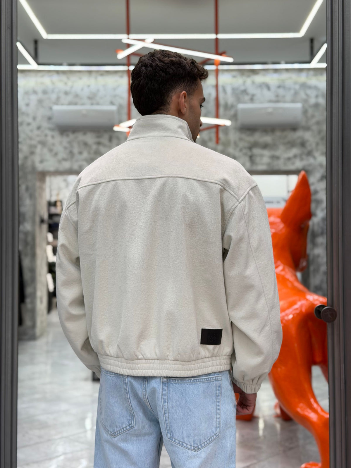 GIUBBINO IN ECOPELLE CHIUSURA ZIP - OVER/CROPPED FIT GLW138G.ICE