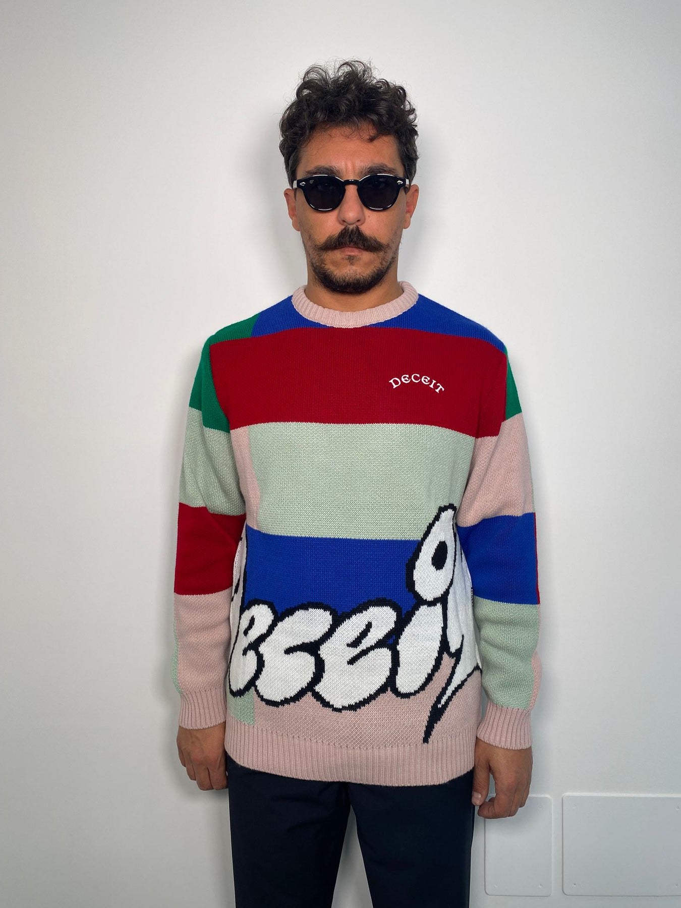 MAGLIA GIROCOLLO CON TRAMA RIGONI E MAXI LOGO SUL FONDO - REGULAR FIT